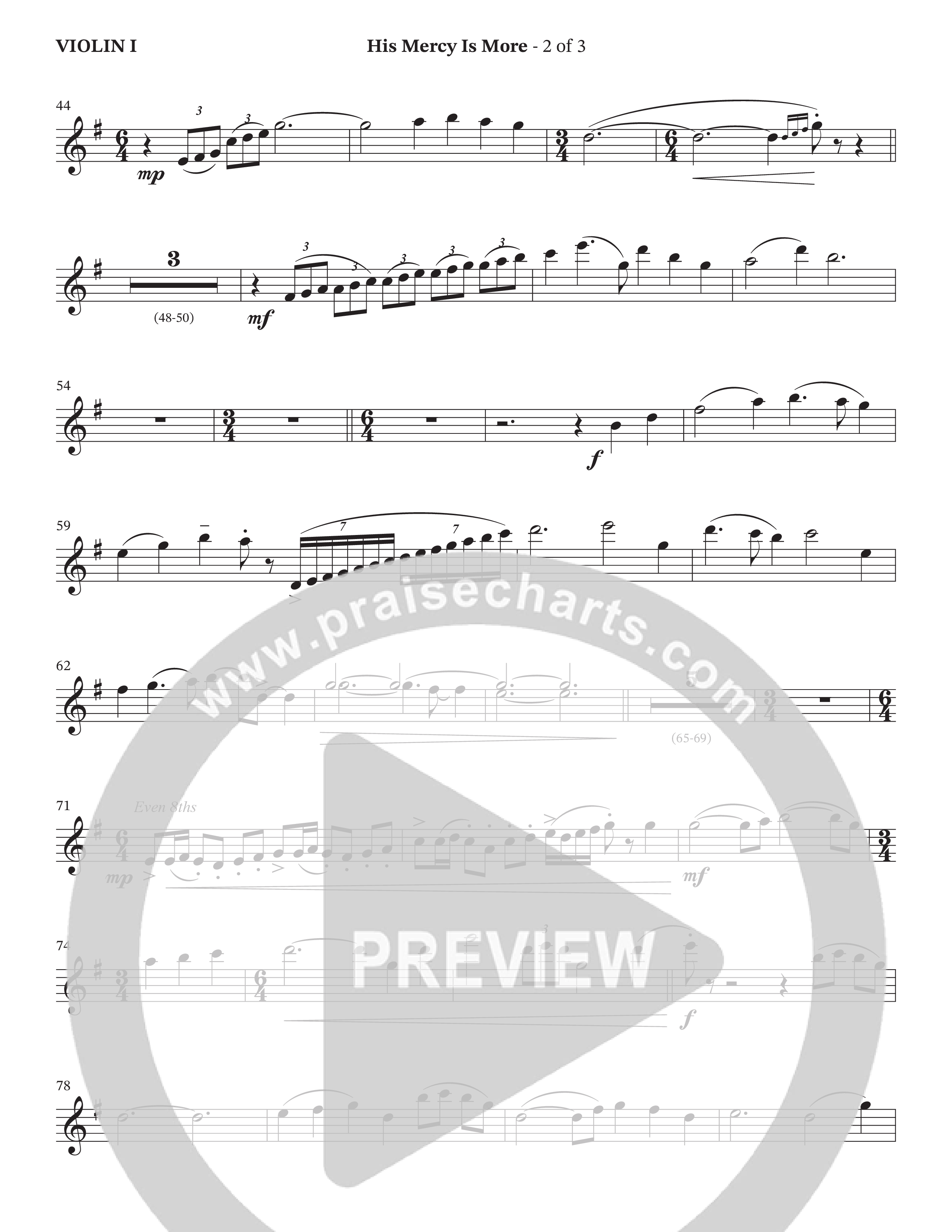 His Mercy Is More (Choral Anthem SATB) Violin 1 (The Brooklyn Tabernacle Choir / Arr. Carol Cymbala / Orch. J. Daniel Smith)