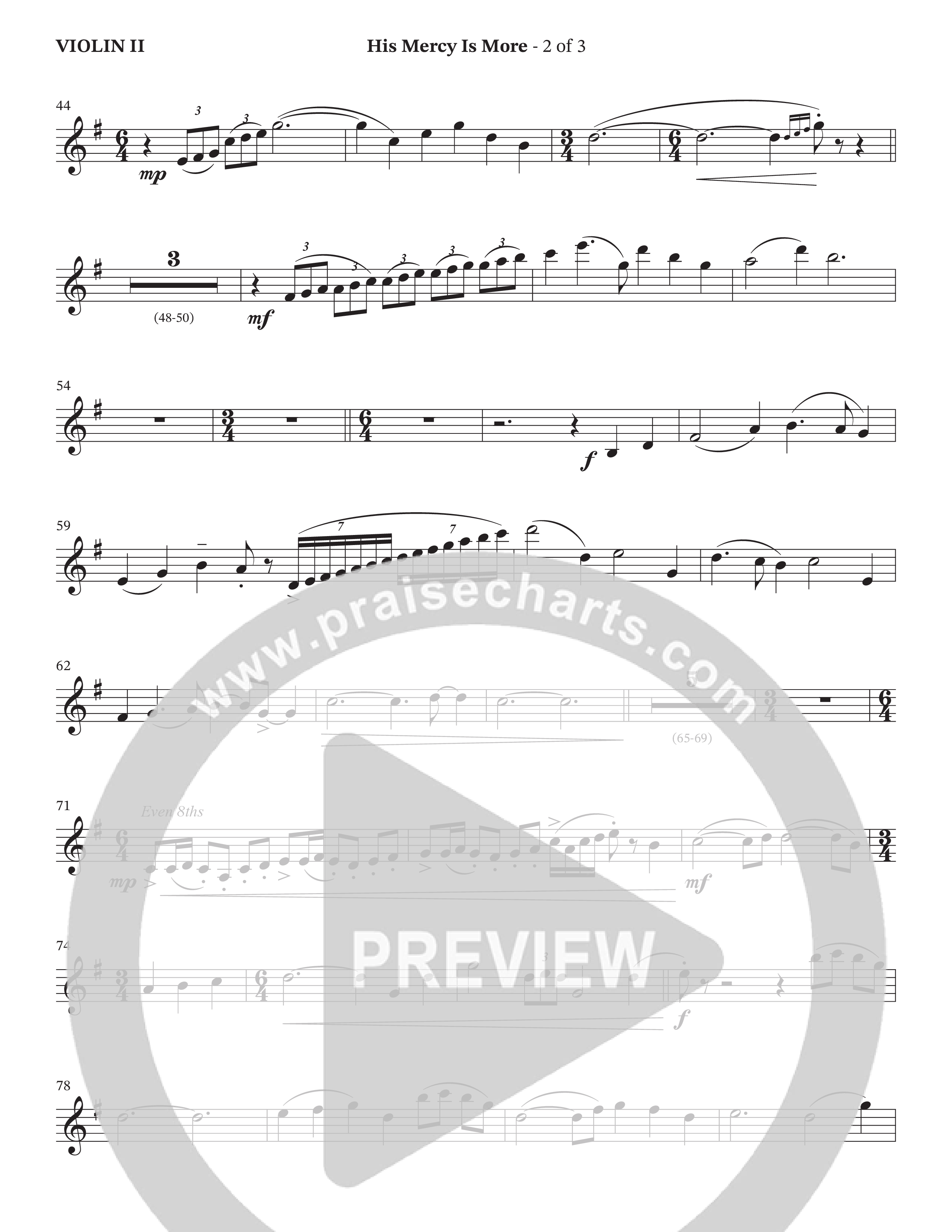 His Mercy Is More (Choral Anthem SATB) Violin 2 (The Brooklyn Tabernacle Choir / Arr. Carol Cymbala / Orch. J. Daniel Smith)