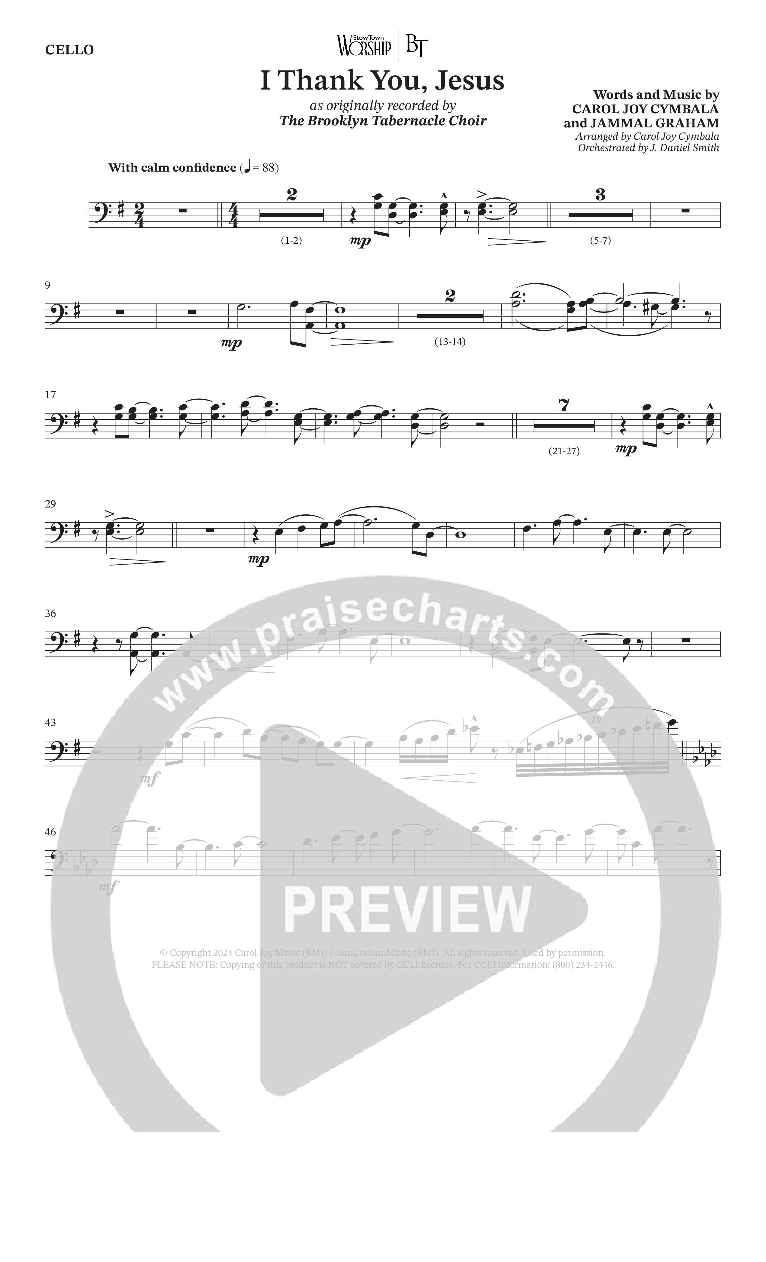 I Thank You Jesus (Choral Anthem SATB) Cello (The Brooklyn Tabernacle Choir / Arr. Carol Cymbala / Orch. J. Daniel Smith)