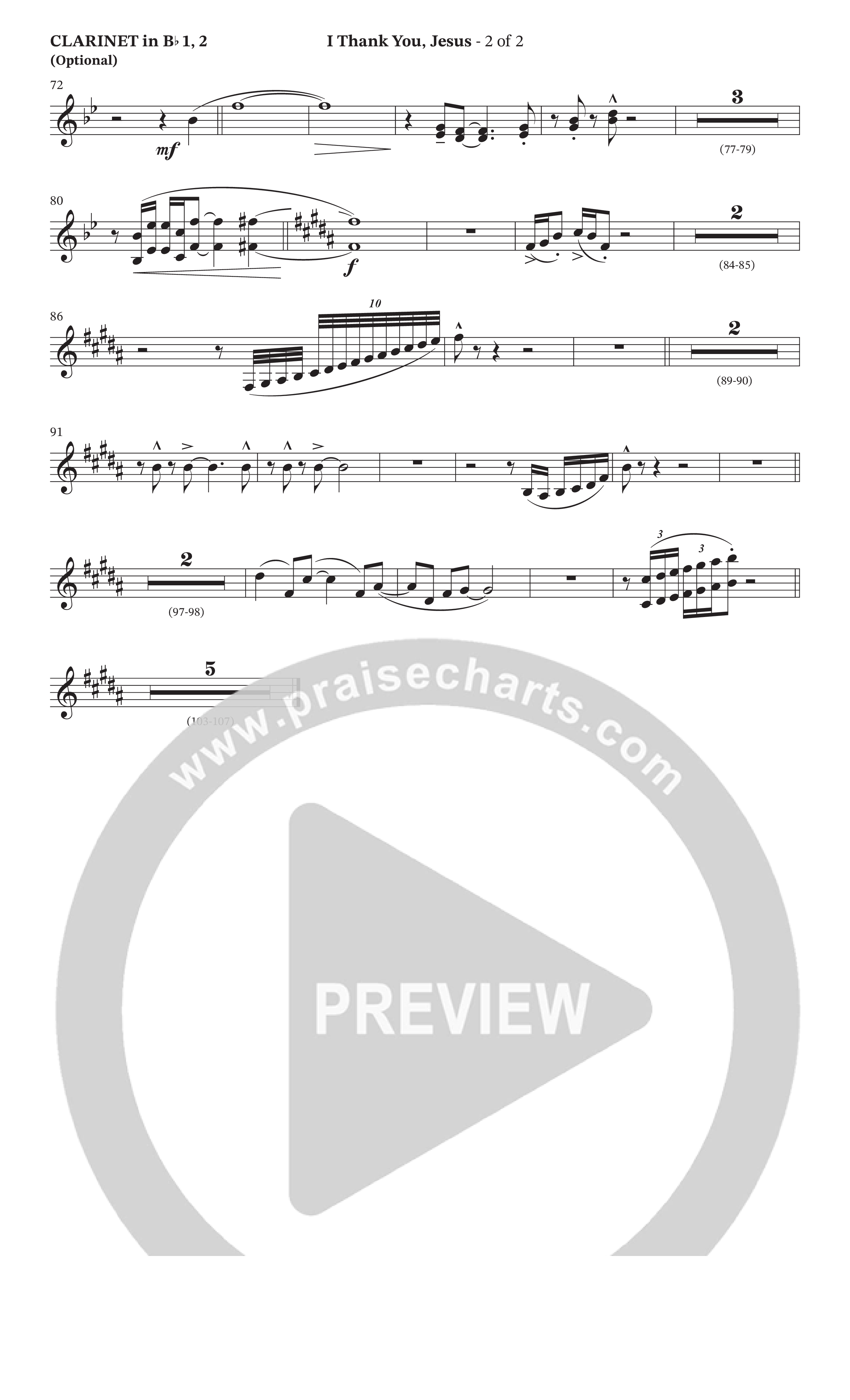 I Thank You Jesus (Choral Anthem SATB) Clarinet 1/2 (The Brooklyn Tabernacle Choir / Arr. Carol Cymbala / Orch. J. Daniel Smith)