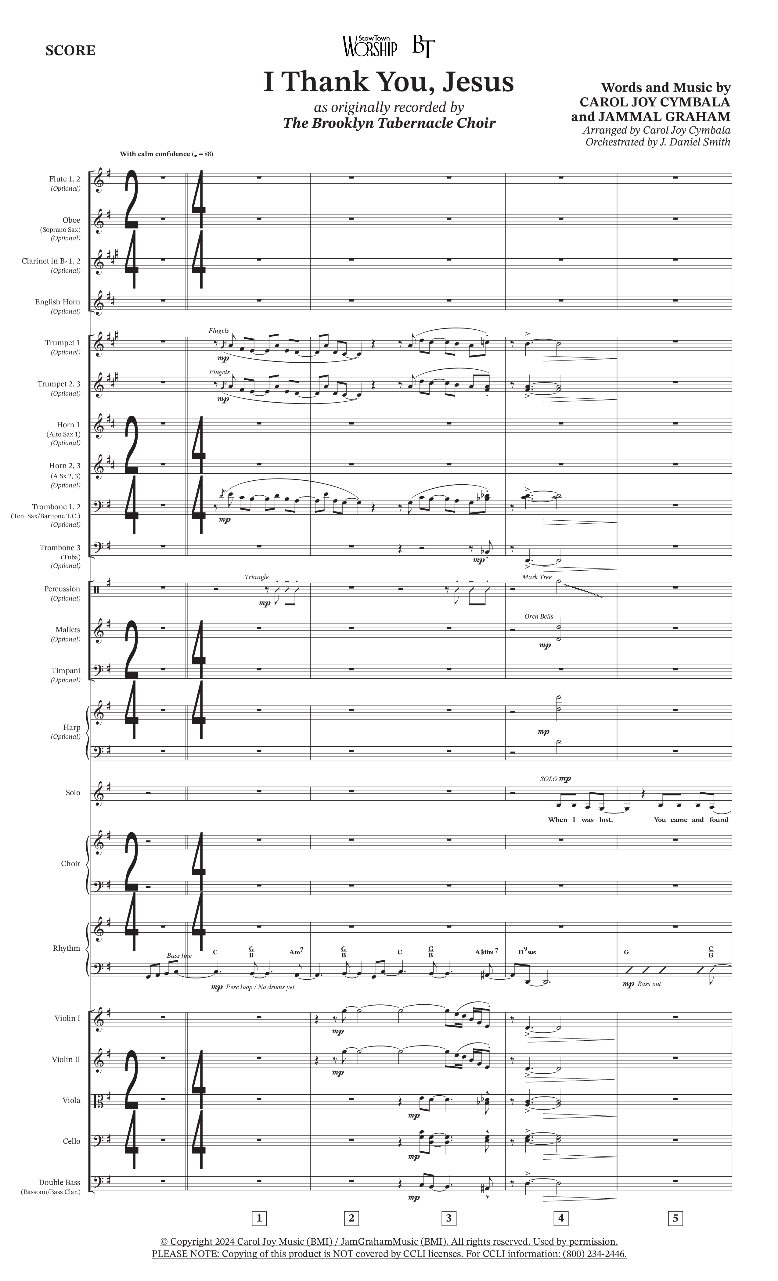 I Thank You Jesus (Choral Anthem SATB) Conductor's Score (The Brooklyn Tabernacle Choir / Arr. Carol Cymbala / Orch. J. Daniel Smith)