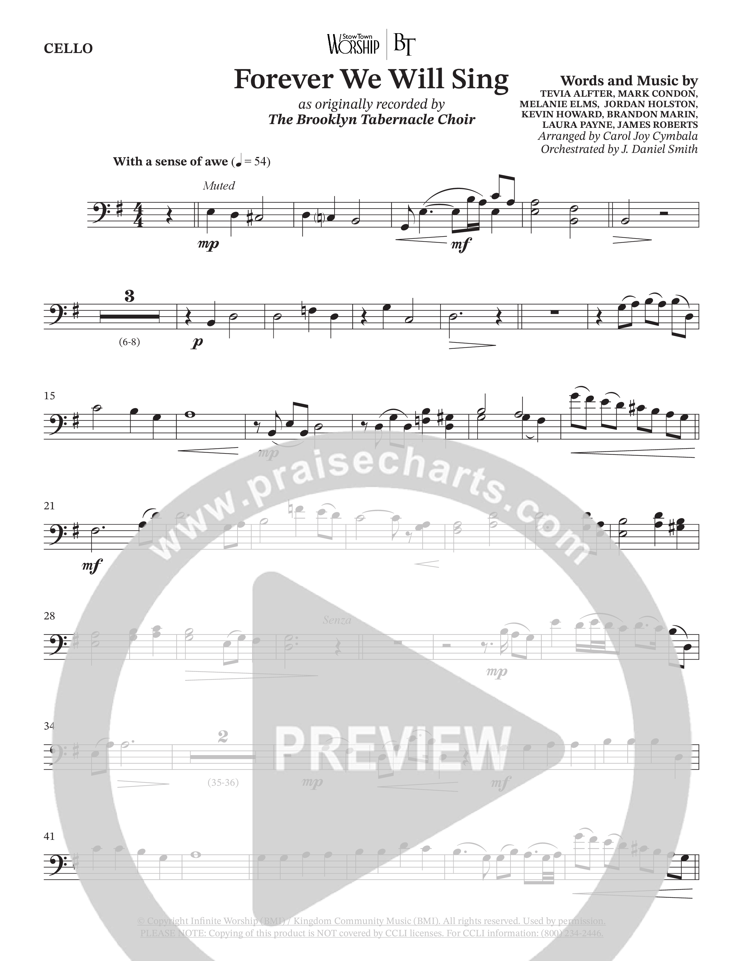 Forever We Will Sing (Choral Anthem SATB) Cello (The Brooklyn Tabernacle Choir / Arr. Carol Cymbala / Orch. J. Daniel Smith)