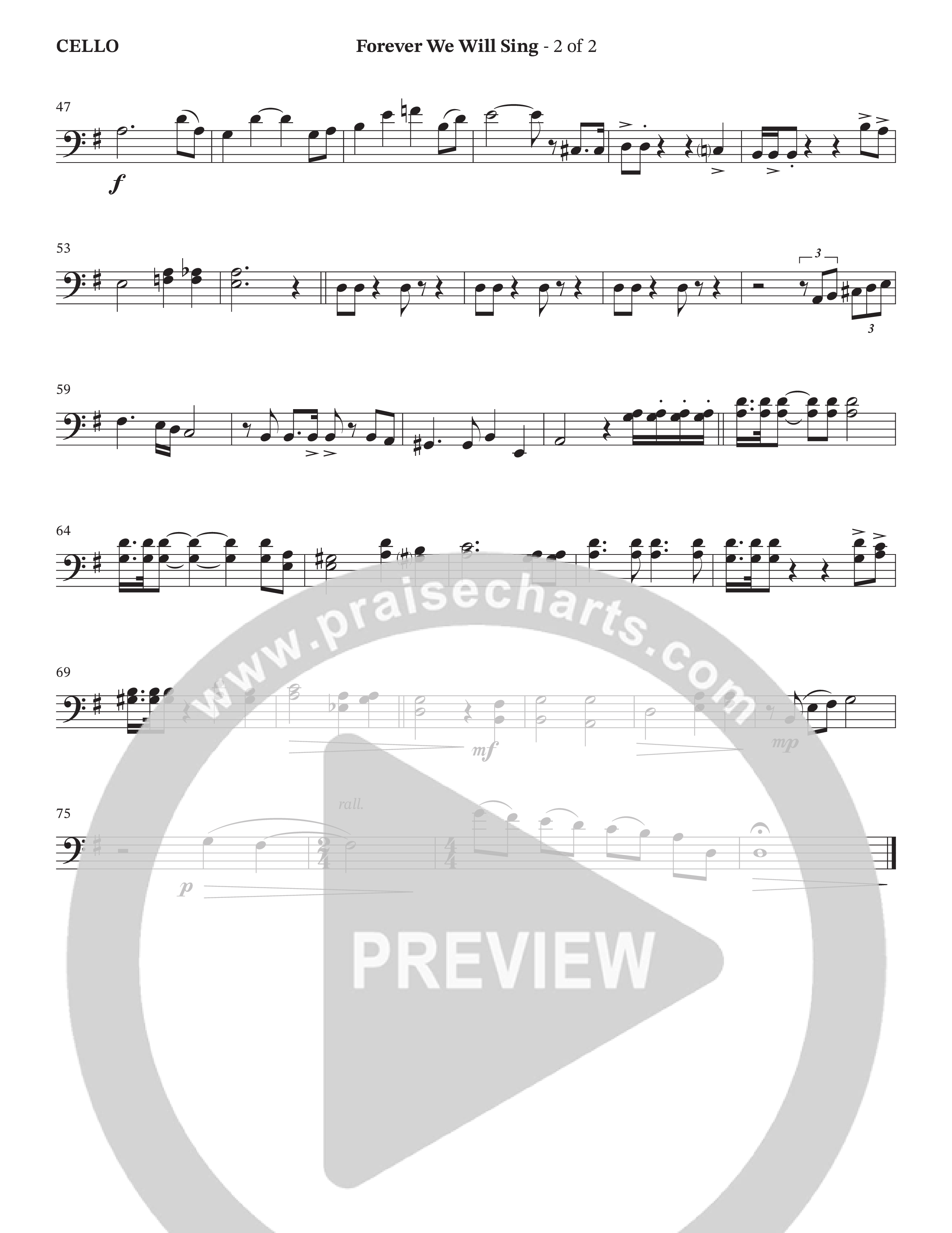 Forever We Will Sing (Choral Anthem SATB) Cello (The Brooklyn Tabernacle Choir / Arr. Carol Cymbala / Orch. J. Daniel Smith)