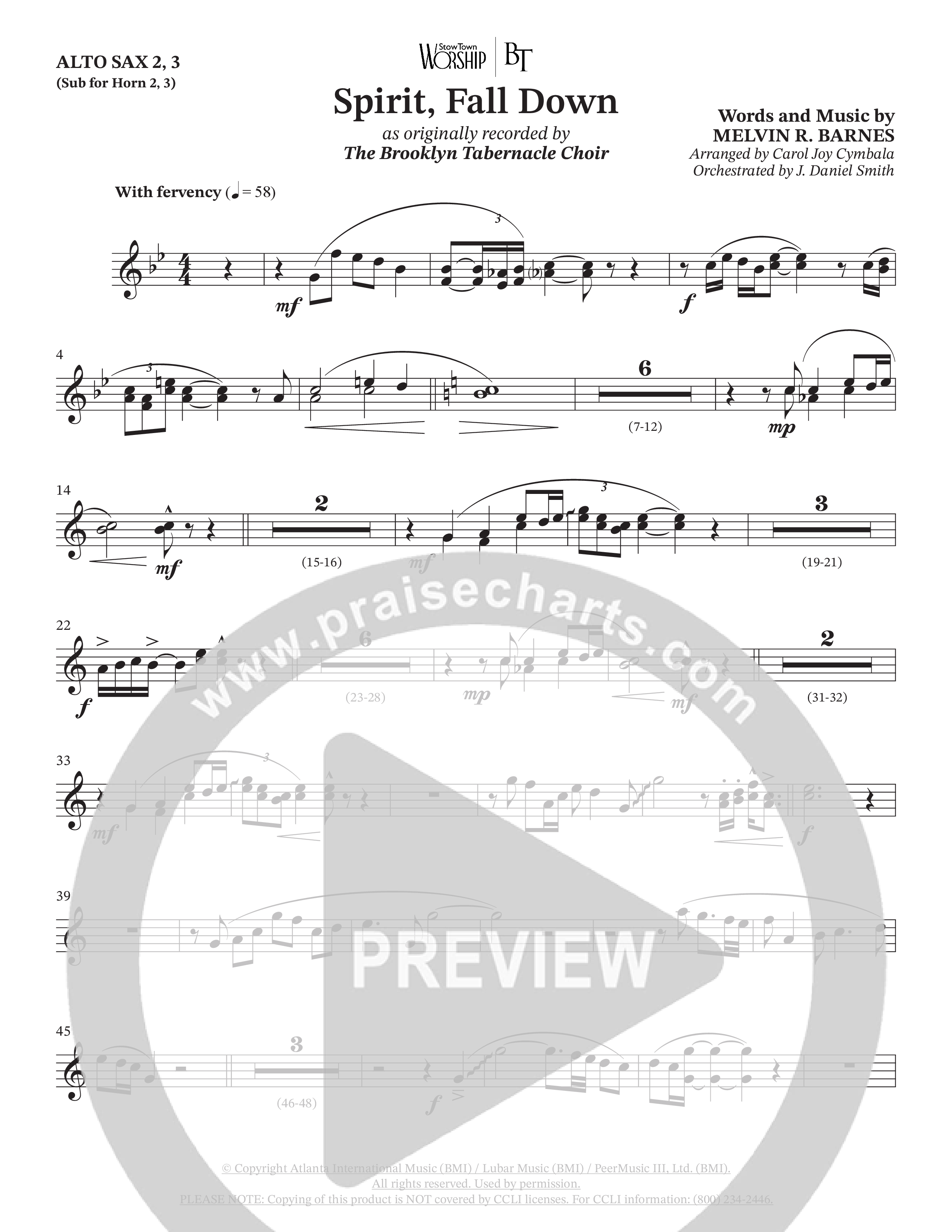 Spirit Fall Down (Choral Anthem SATB) Alto Sax (The Brooklyn Tabernacle Choir / Arr. Carol Cymbala / Orch. J. Daniel Smith)