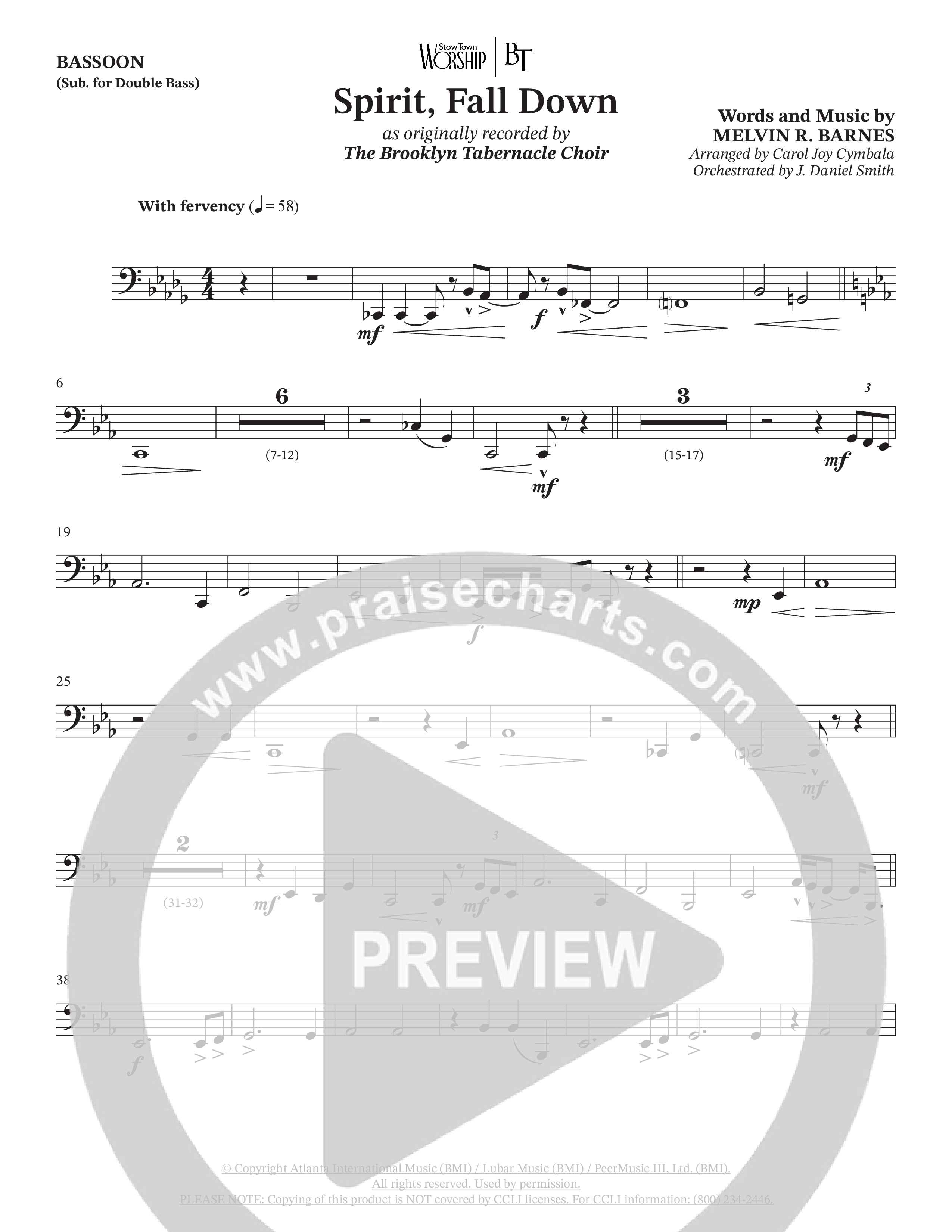 Spirit Fall Down (Choral Anthem SATB) Bassoon (The Brooklyn Tabernacle Choir / Arr. Carol Cymbala / Orch. J. Daniel Smith)
