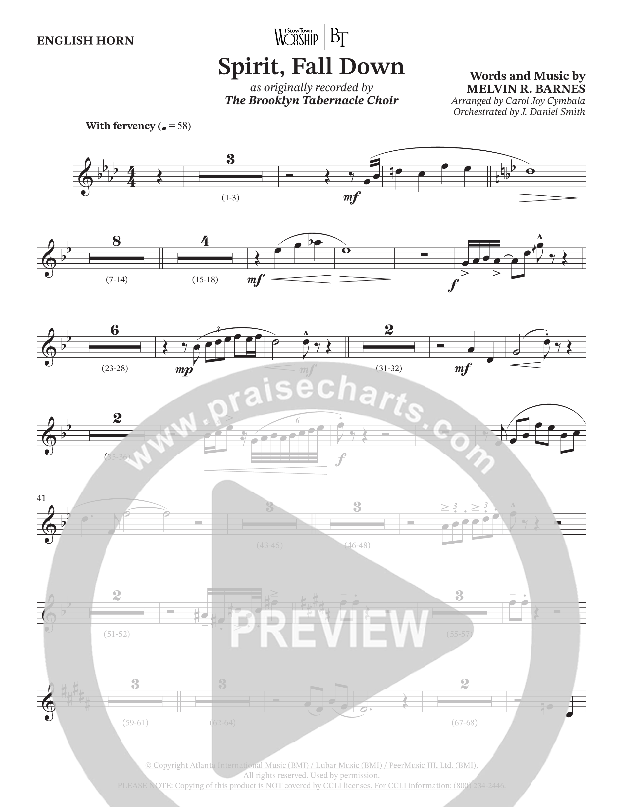 Spirit Fall Down (Choral Anthem SATB) English Horn (The Brooklyn Tabernacle Choir / Arr. Carol Cymbala / Orch. J. Daniel Smith)