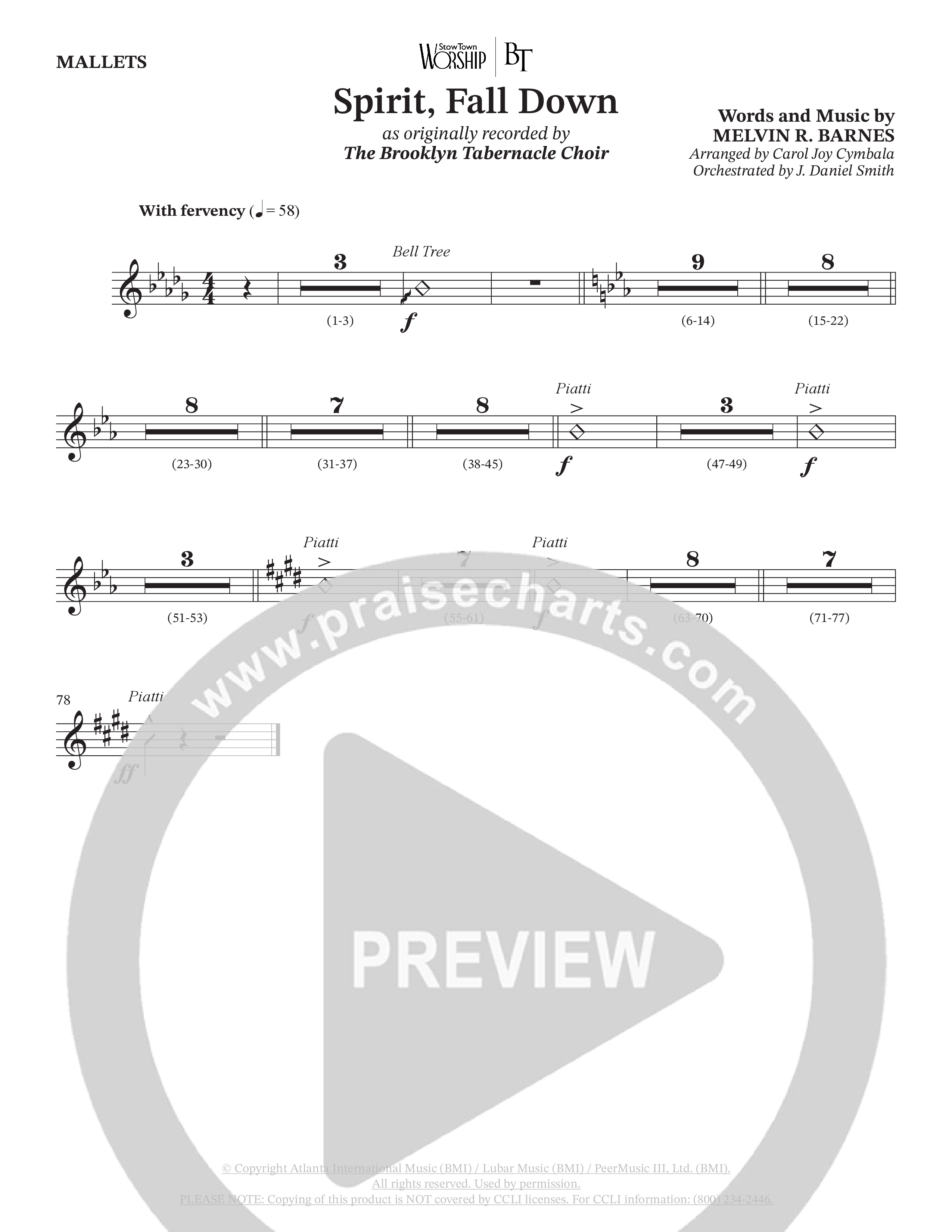Spirit Fall Down (Choral Anthem SATB) Mallets (The Brooklyn Tabernacle Choir / Arr. Carol Cymbala / Orch. J. Daniel Smith)