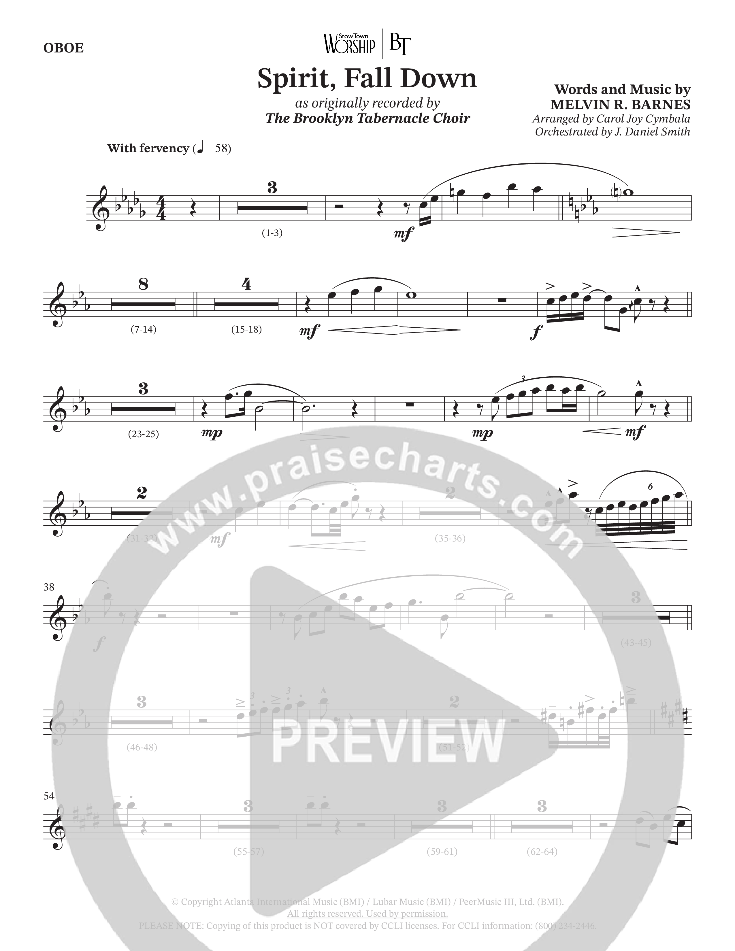 Spirit Fall Down (Choral Anthem SATB) Oboe (The Brooklyn Tabernacle Choir / Arr. Carol Cymbala / Orch. J. Daniel Smith)