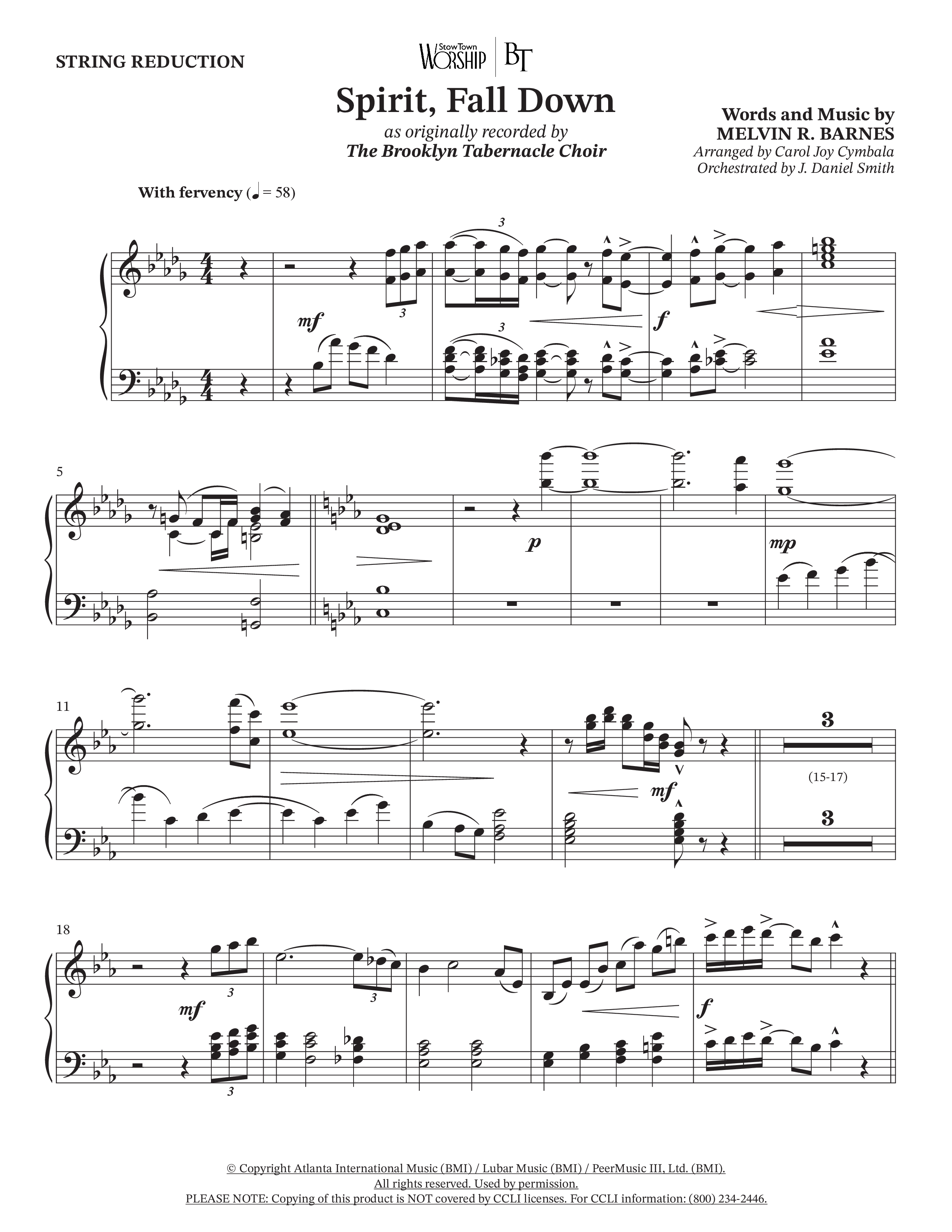 Spirit Fall Down (Choral Anthem SATB) String Reduction (The Brooklyn Tabernacle Choir / Arr. Carol Cymbala / Orch. J. Daniel Smith)