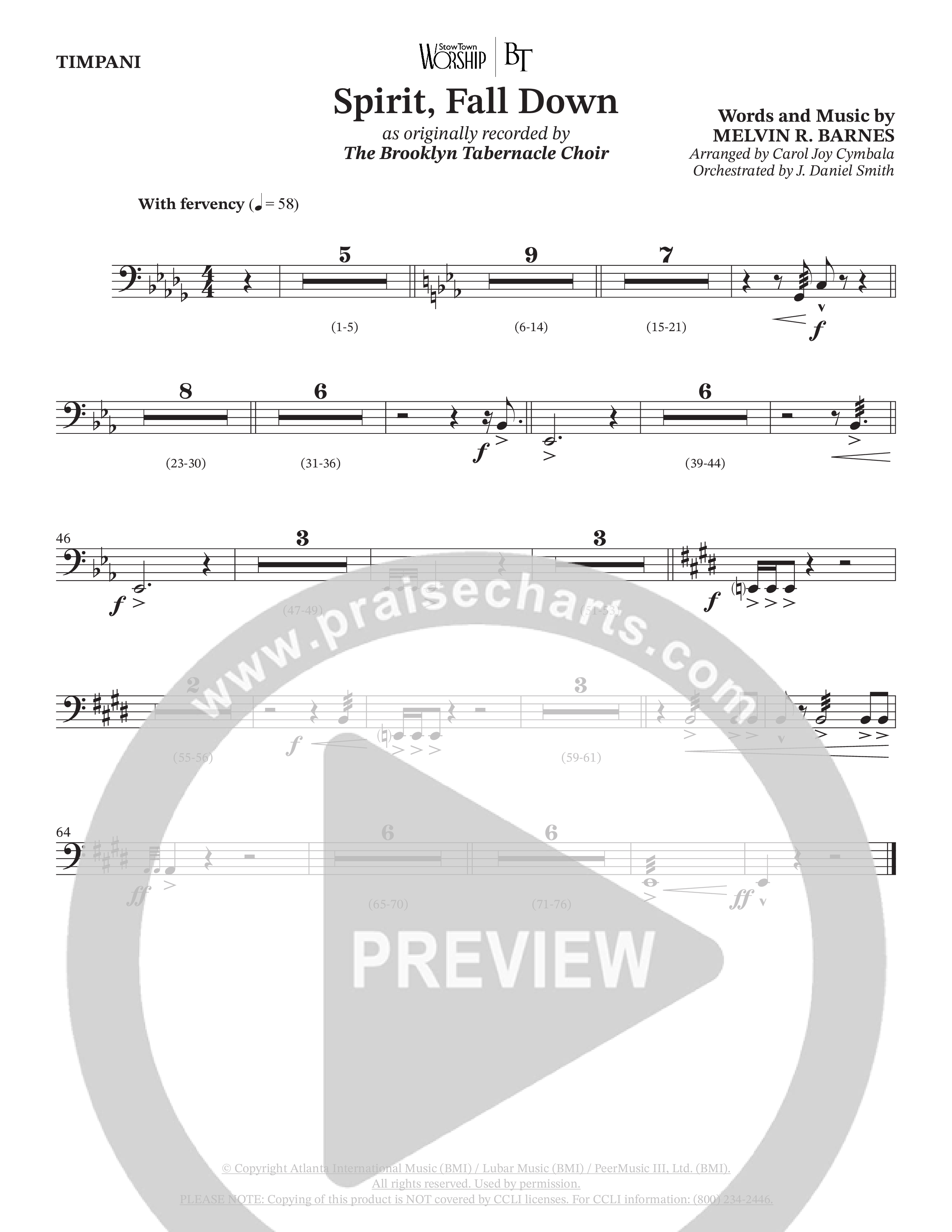 Spirit Fall Down (Choral Anthem SATB) Timpani (The Brooklyn Tabernacle Choir / Arr. Carol Cymbala / Orch. J. Daniel Smith)
