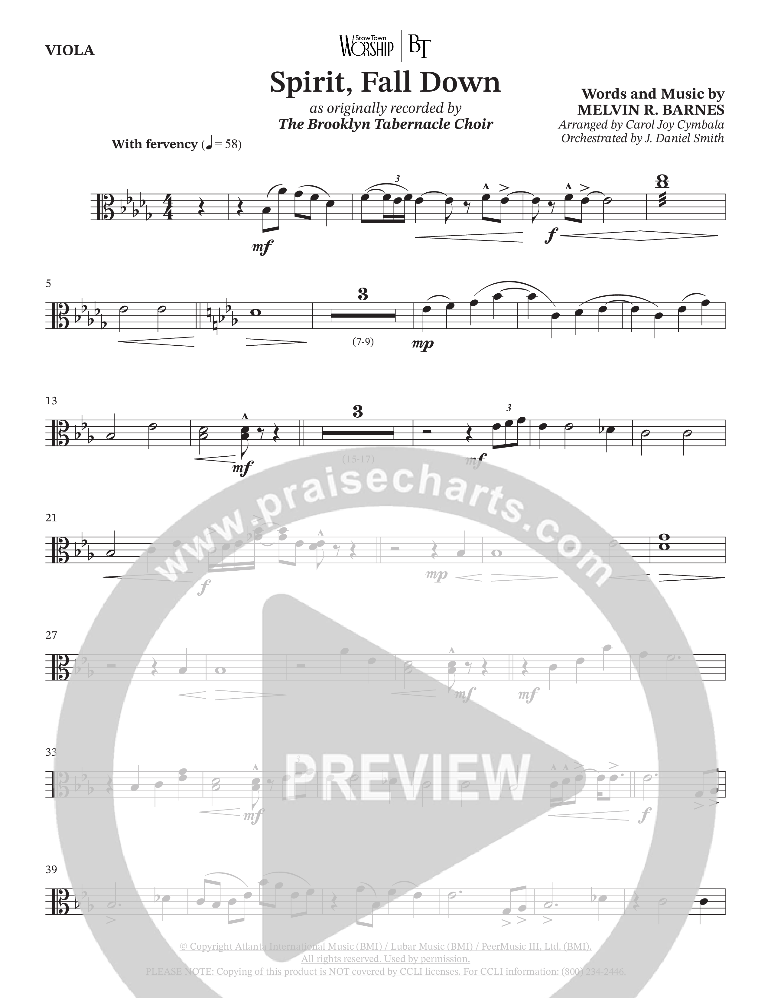 Spirit Fall Down (Choral Anthem SATB) Viola (The Brooklyn Tabernacle Choir / Arr. Carol Cymbala / Orch. J. Daniel Smith)
