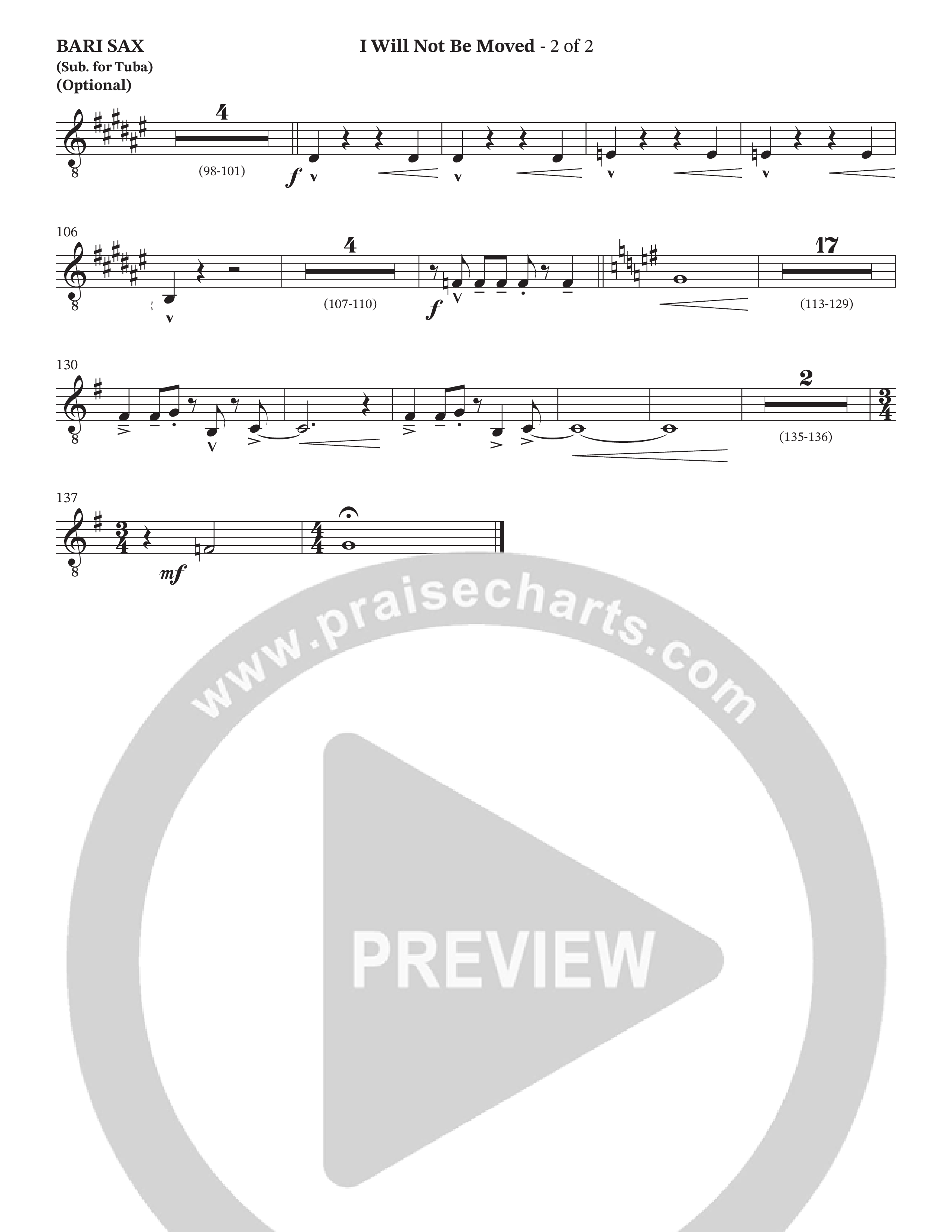 I Will Not Be Moved (Choral Anthem SATB) Bari Sax (The Brooklyn Tabernacle Choir / Arr. Carol Cymbala / Orch. J. Daniel Smith)