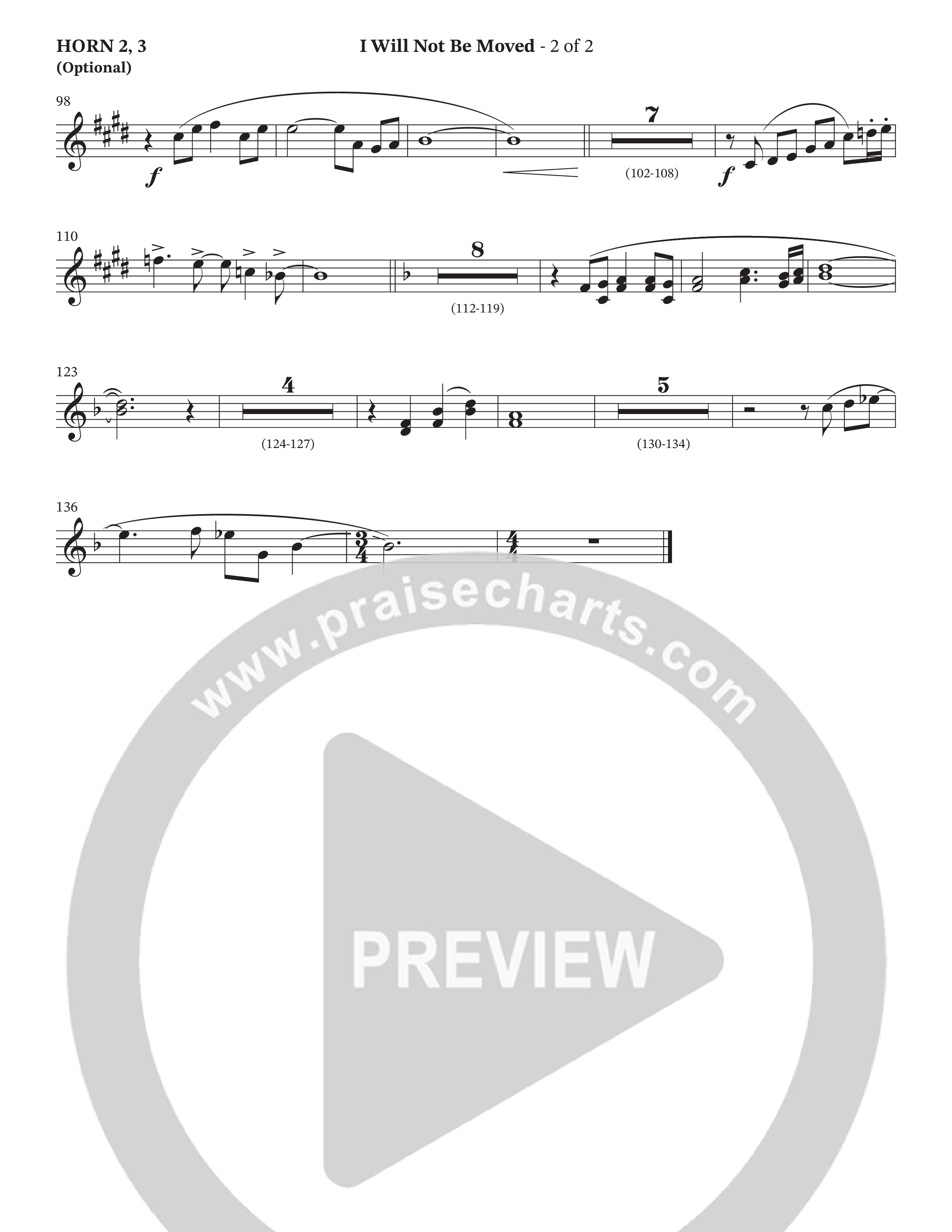 I Will Not Be Moved (Choral Anthem SATB) French Horn 2 (The Brooklyn Tabernacle Choir / Arr. Carol Cymbala / Orch. J. Daniel Smith)