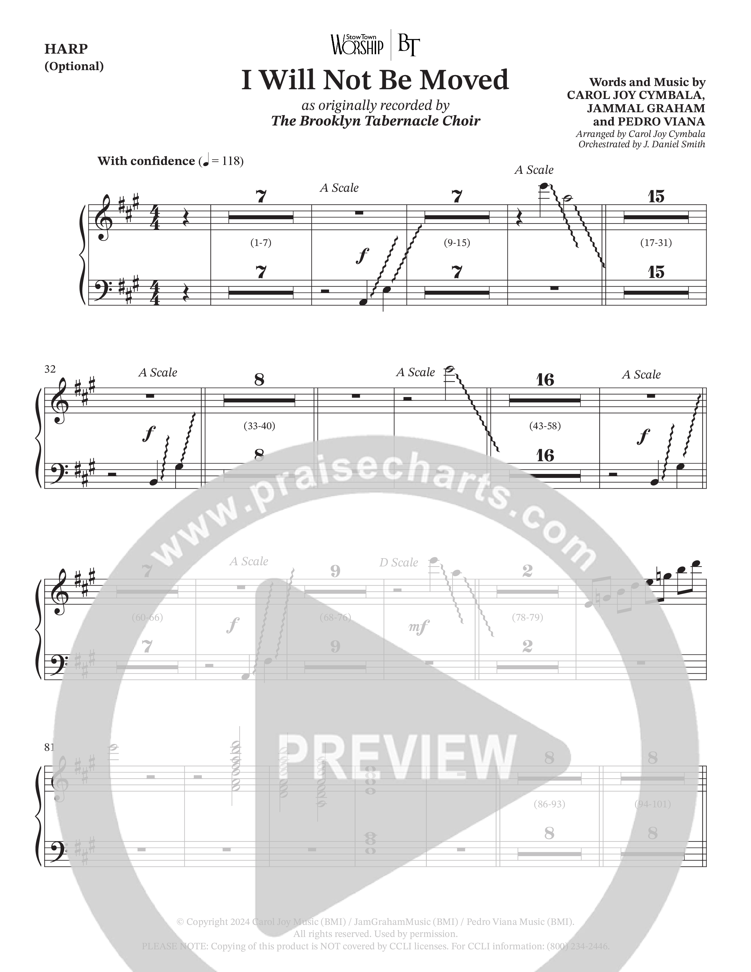 I Will Not Be Moved (Choral Anthem SATB) Harp (The Brooklyn Tabernacle Choir / Arr. Carol Cymbala / Orch. J. Daniel Smith)