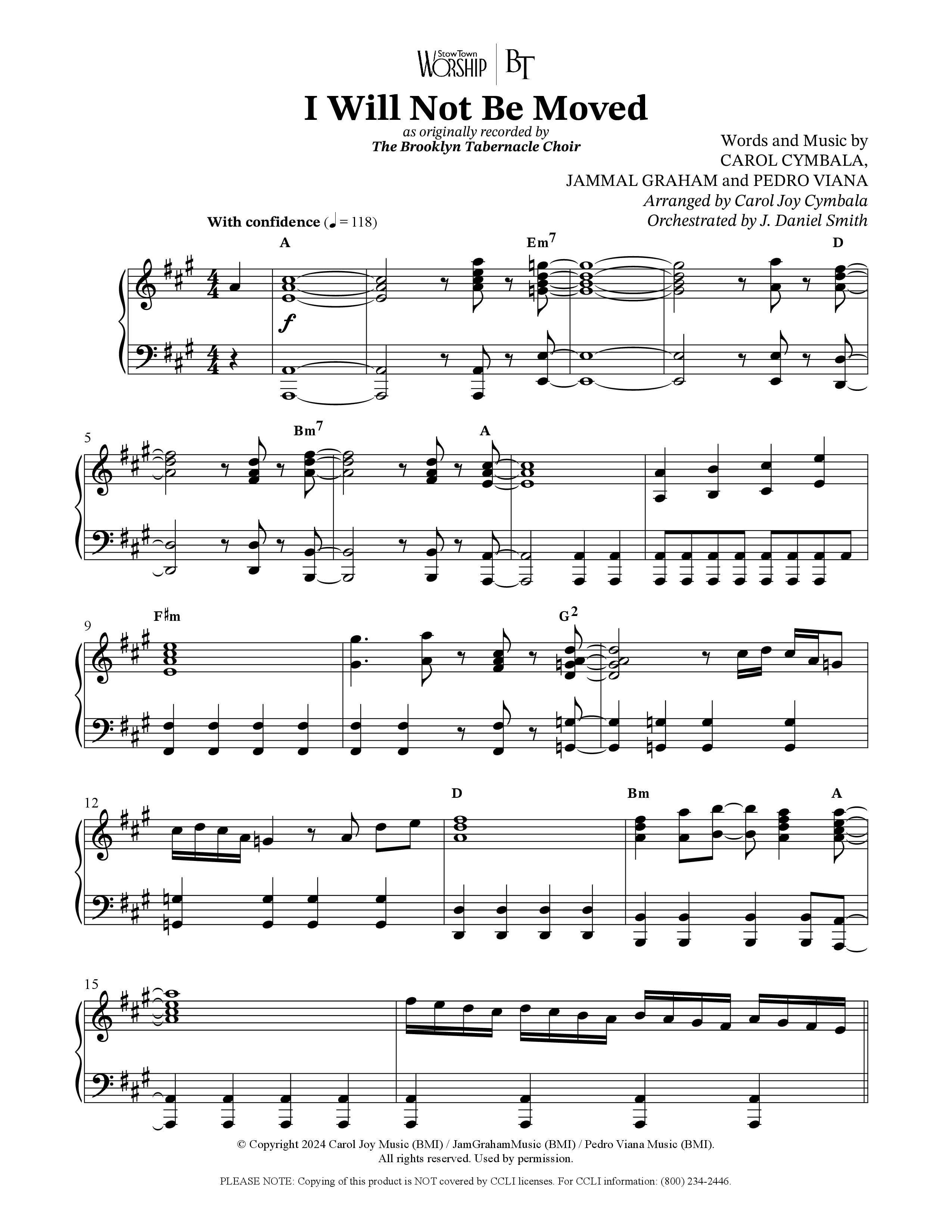I Will Not Be Moved (Choral Anthem SATB) Octavo (SATB & Pno) (The Brooklyn Tabernacle Choir / Arr. Carol Cymbala / Orch. J. Daniel Smith)