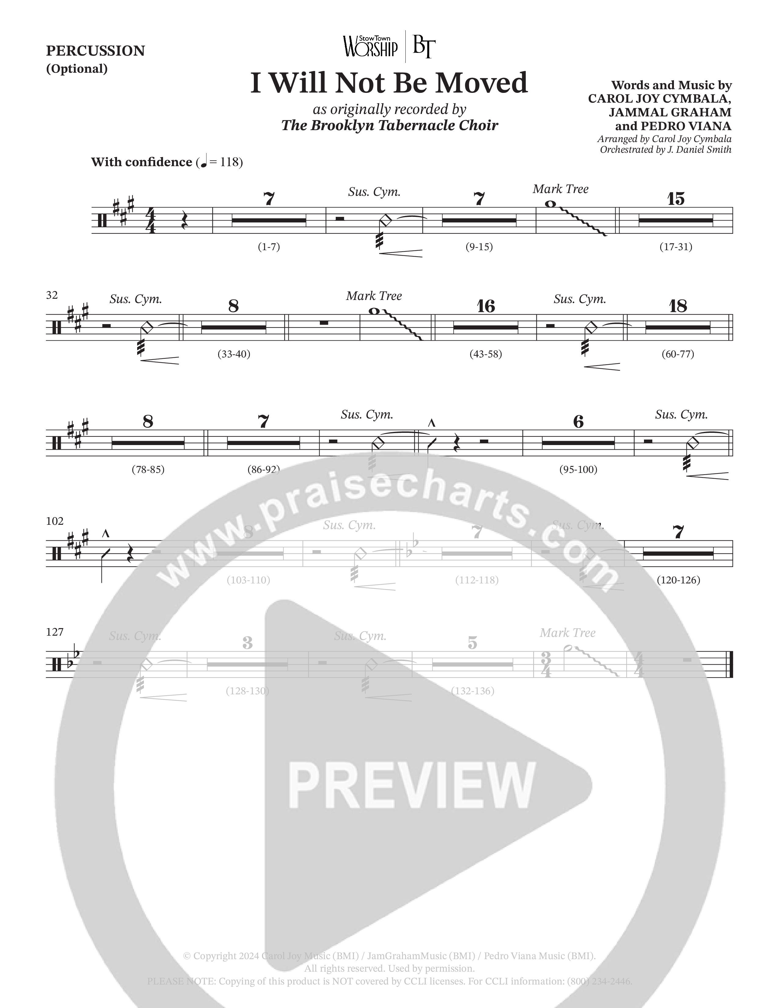 I Will Not Be Moved (Choral Anthem SATB) Percussion (The Brooklyn Tabernacle Choir / Arr. Carol Cymbala / Orch. J. Daniel Smith)