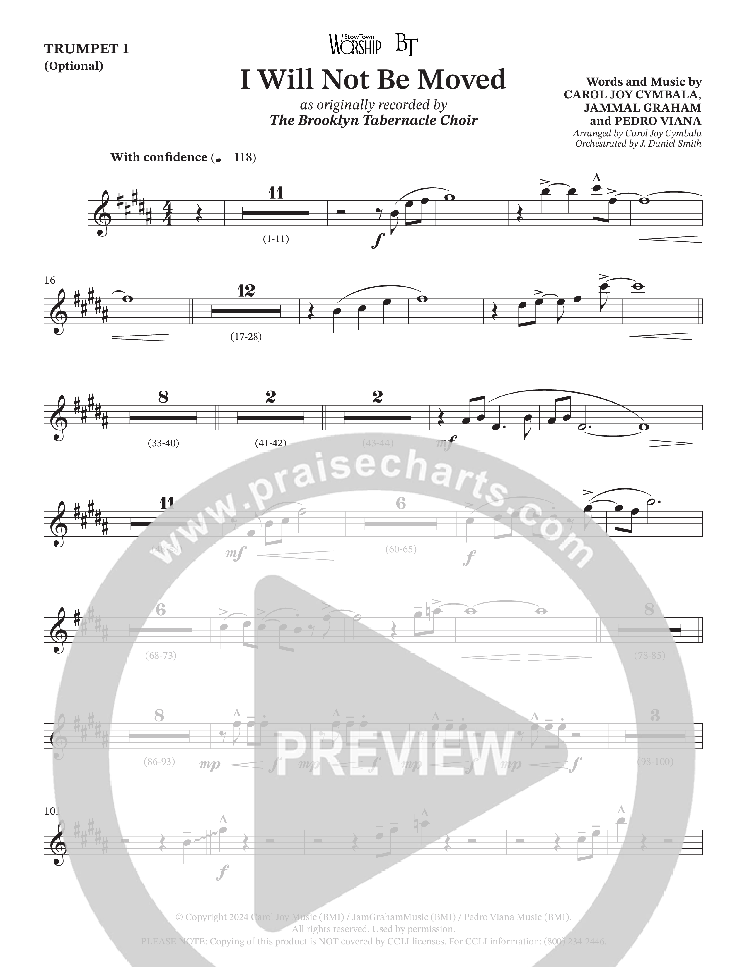 I Will Not Be Moved (Choral Anthem SATB) Trumpet 1 (The Brooklyn Tabernacle Choir / Arr. Carol Cymbala / Orch. J. Daniel Smith)
