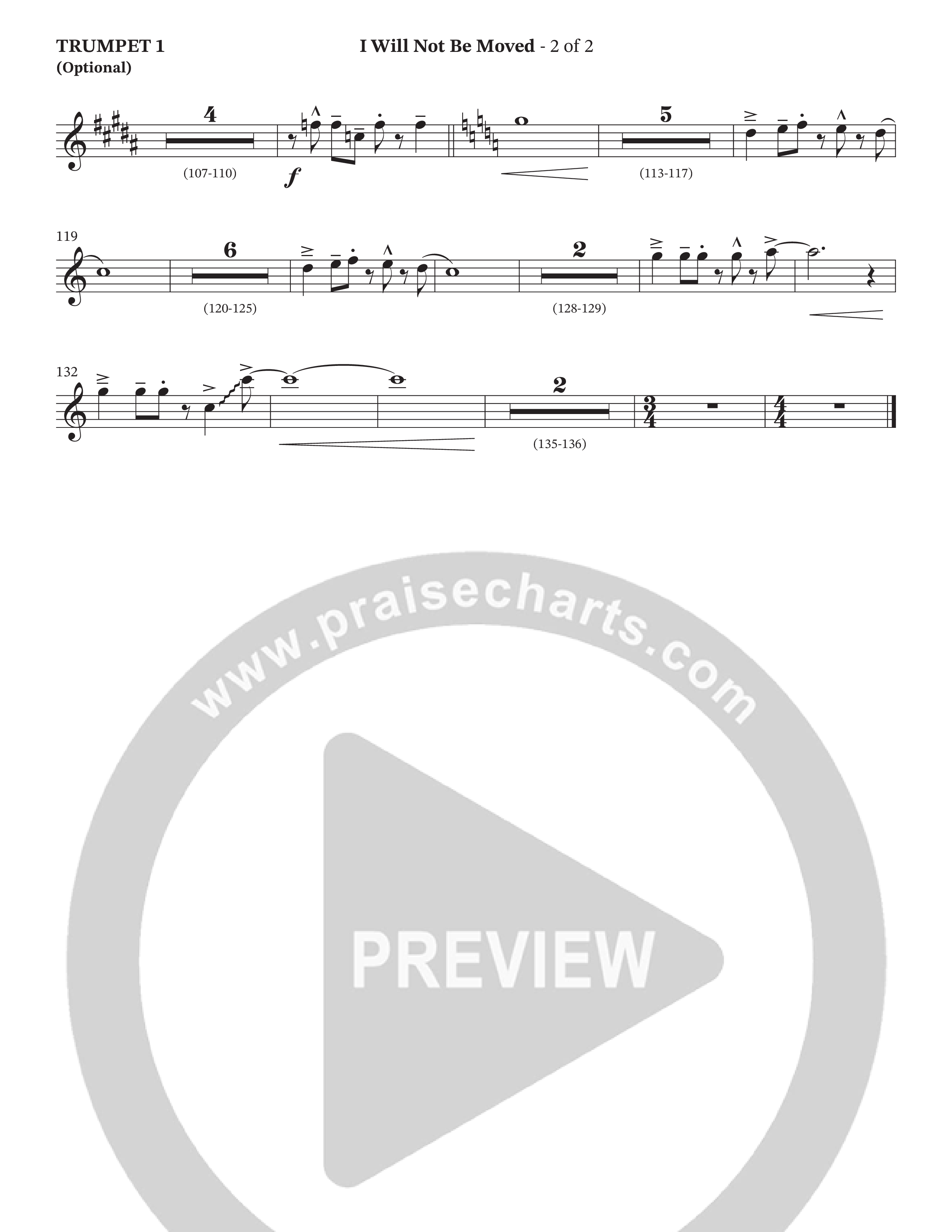 I Will Not Be Moved (Choral Anthem SATB) Trumpet 1 (The Brooklyn Tabernacle Choir / Arr. Carol Cymbala / Orch. J. Daniel Smith)