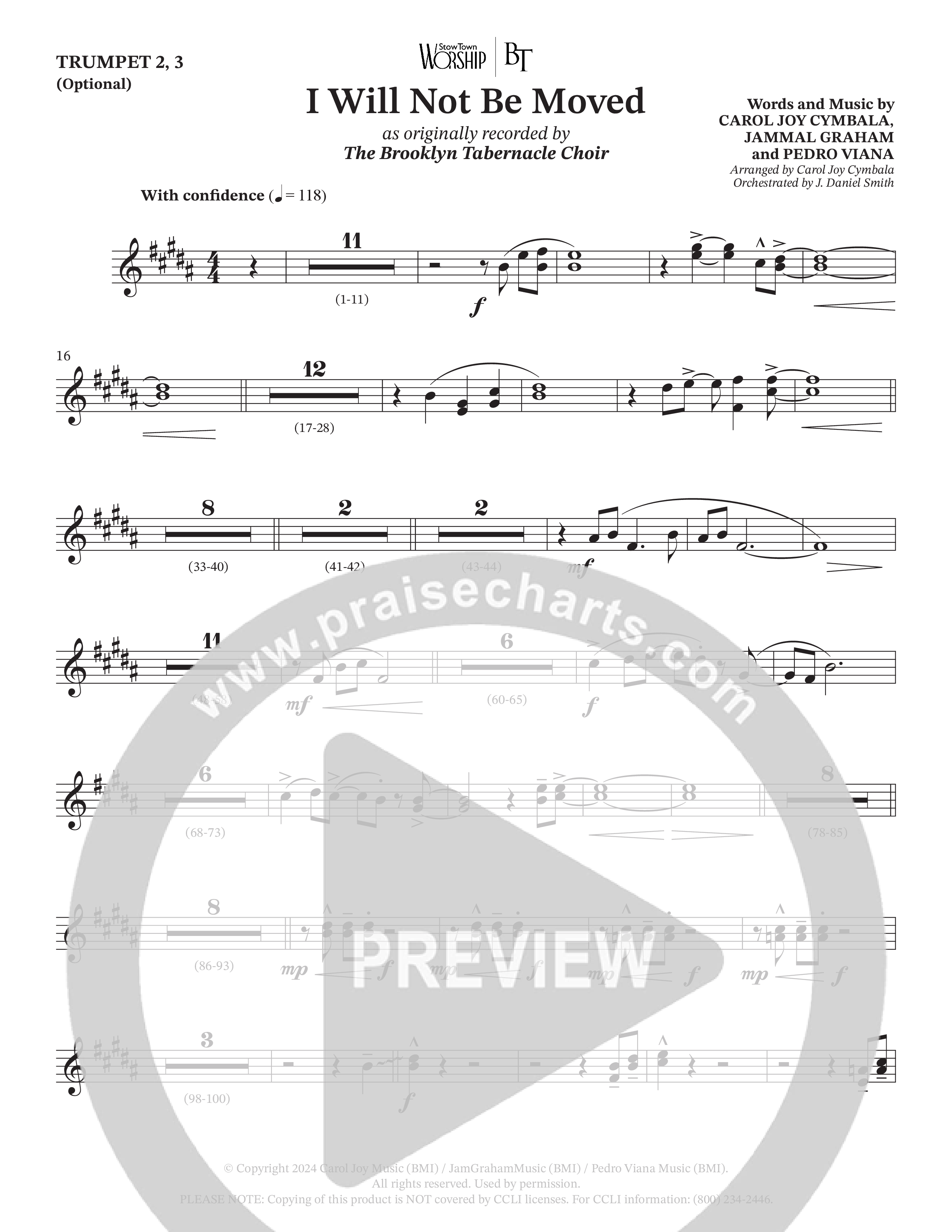 I Will Not Be Moved (Choral Anthem SATB) Trumpet 2/3 (The Brooklyn Tabernacle Choir / Arr. Carol Cymbala / Orch. J. Daniel Smith)