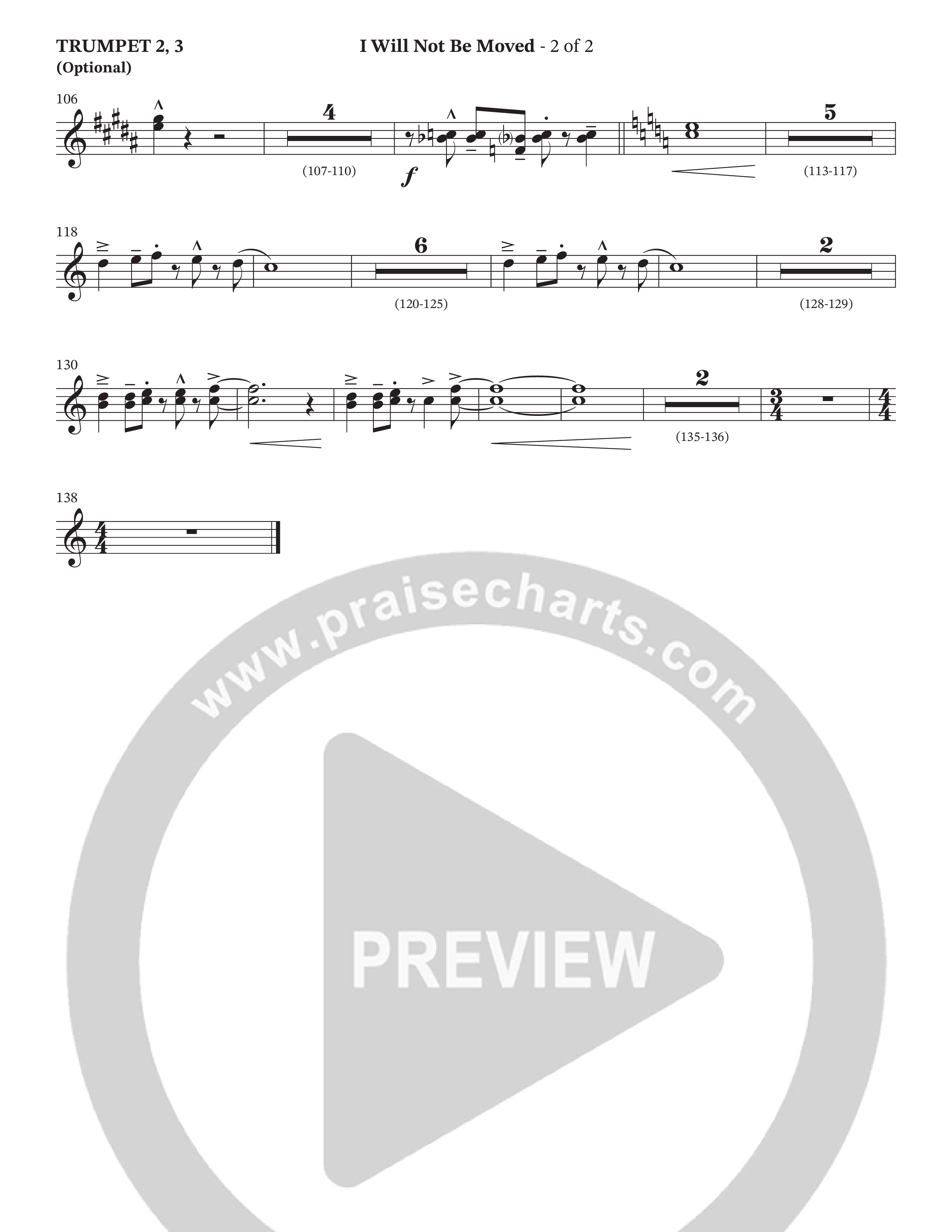 I Will Not Be Moved (Choral Anthem SATB) Trumpet 2/3 (The Brooklyn Tabernacle Choir / Arr. Carol Cymbala / Orch. J. Daniel Smith)