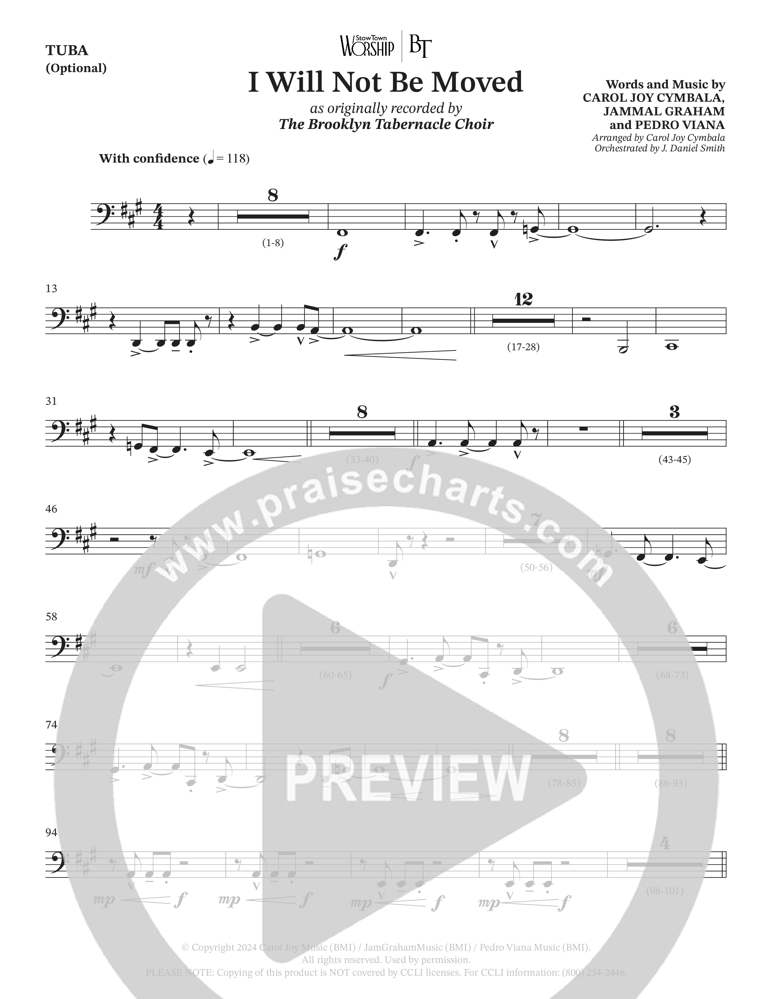 I Will Not Be Moved (Choral Anthem SATB) Tuba (The Brooklyn Tabernacle Choir / Arr. Carol Cymbala / Orch. J. Daniel Smith)