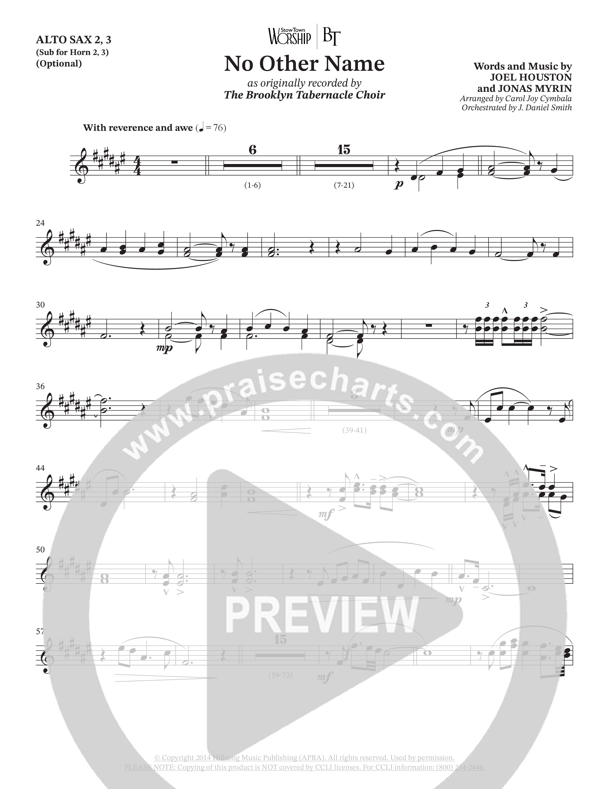 No Other Name (Choral Anthem SATB) Alto Sax (The Brooklyn Tabernacle Choir / Arr. Carol Cymbala / Orch. J. Daniel Smith)