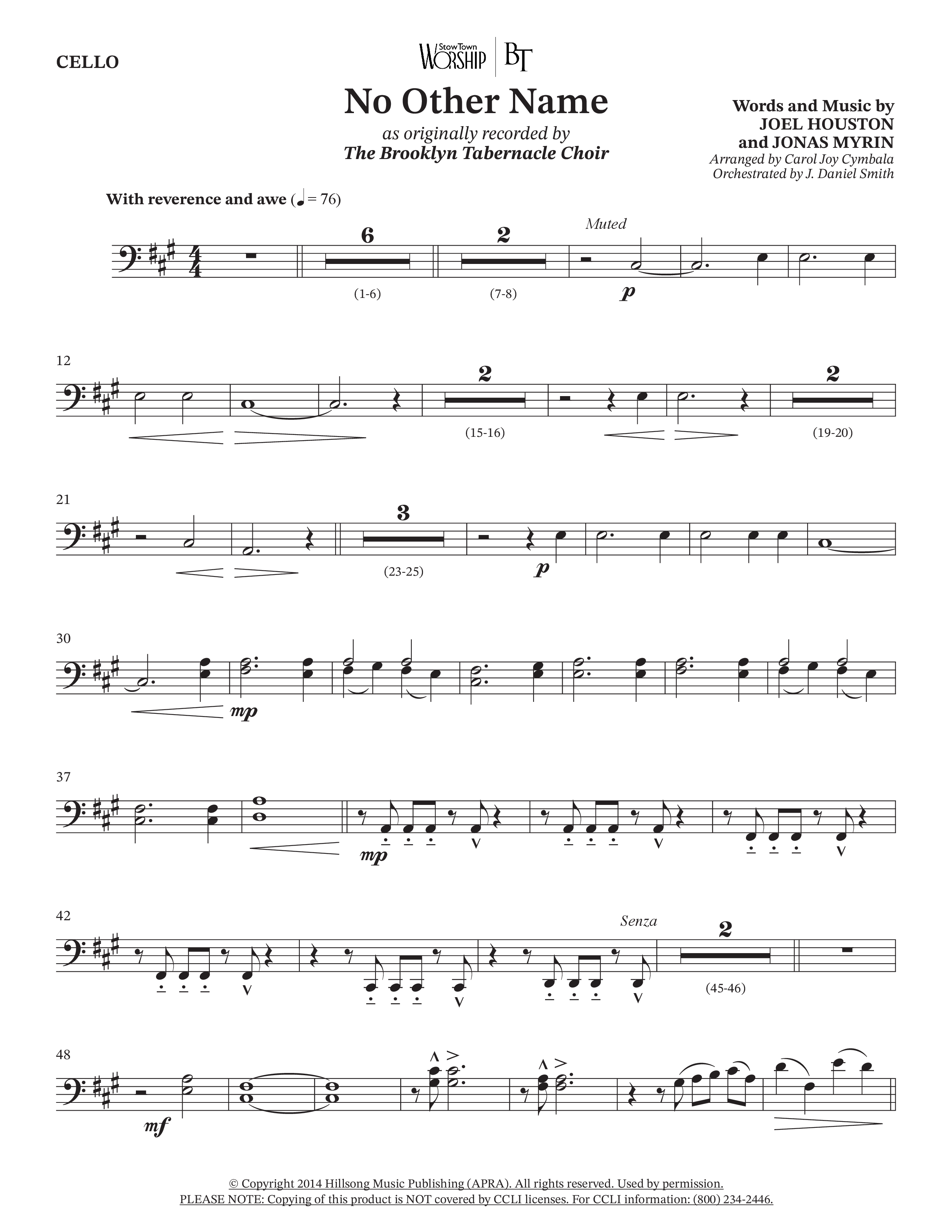 No Other Name (Choral Anthem SATB) Cello (The Brooklyn Tabernacle Choir / Arr. Carol Cymbala / Orch. J. Daniel Smith)