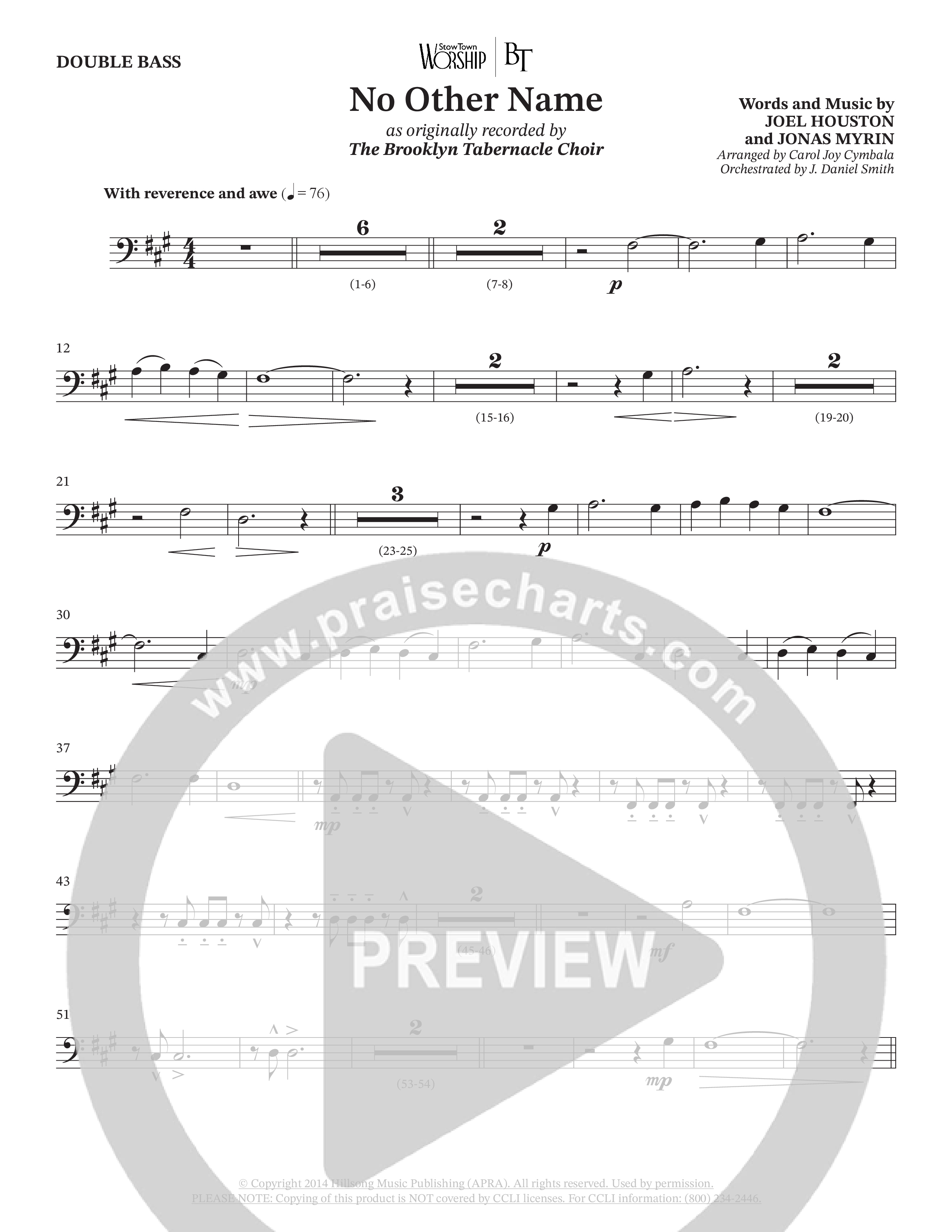 No Other Name (Choral Anthem SATB) Double Bass (The Brooklyn Tabernacle Choir / Arr. Carol Cymbala / Orch. J. Daniel Smith)