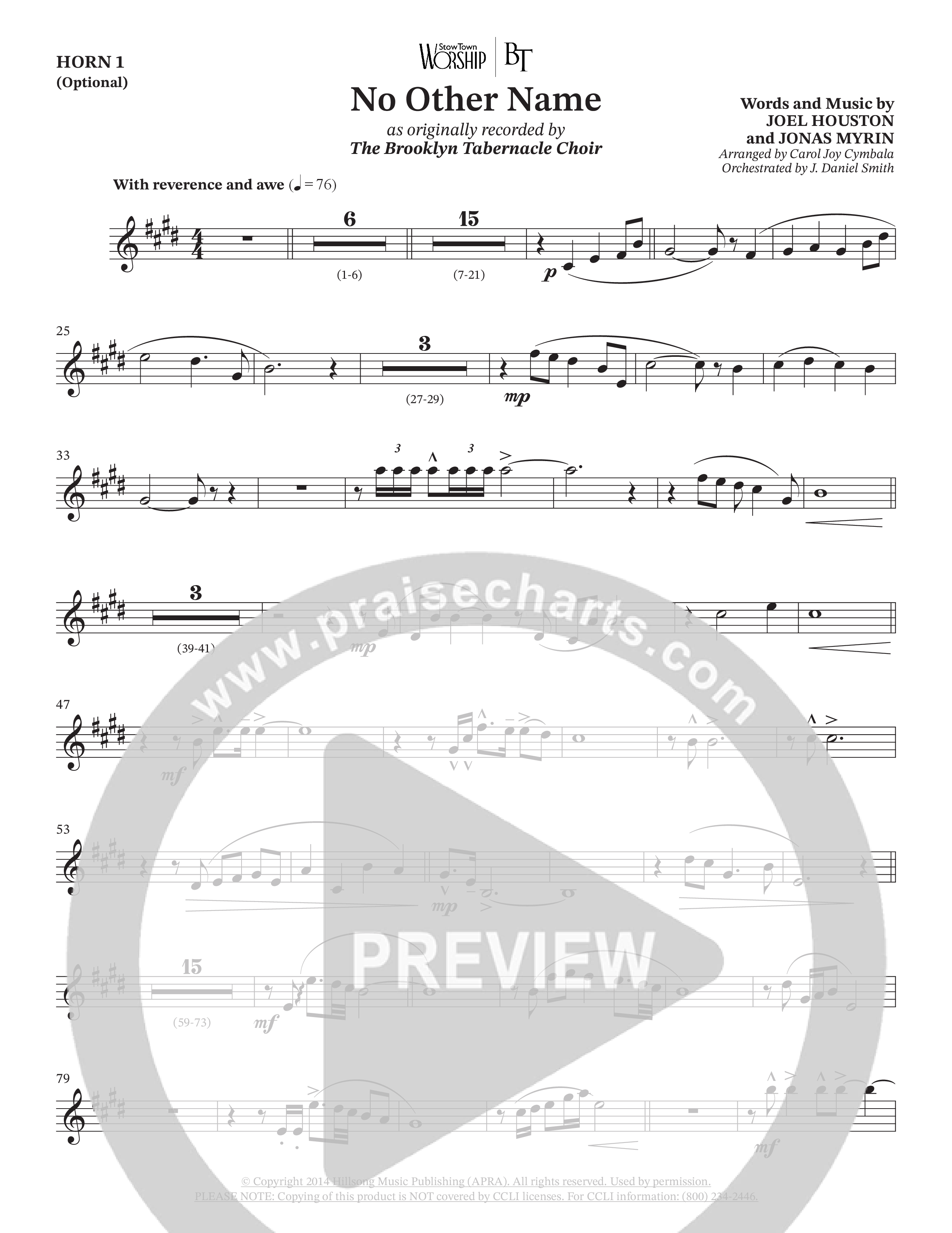 No Other Name (Choral Anthem SATB) French Horn 1 (The Brooklyn Tabernacle Choir / Arr. Carol Cymbala / Orch. J. Daniel Smith)
