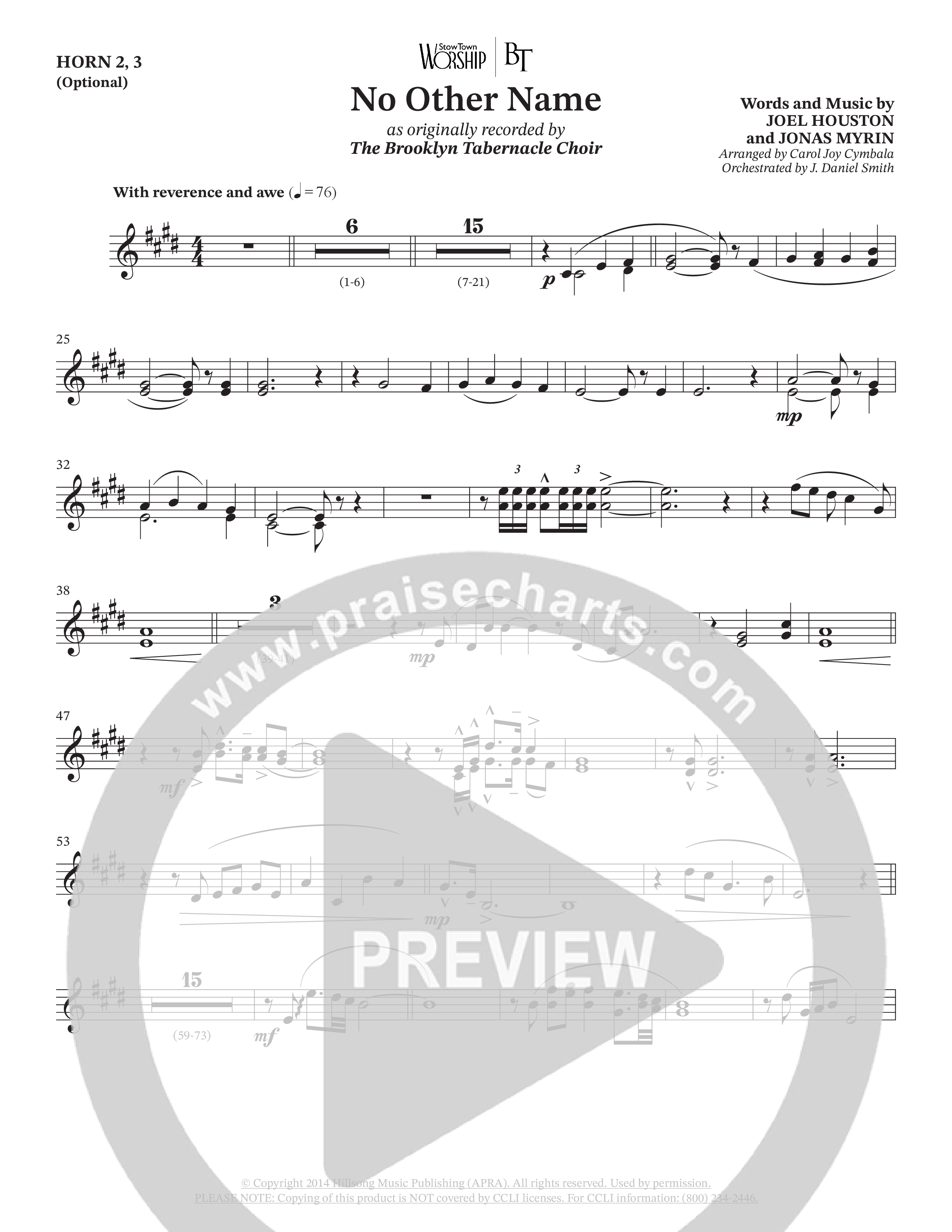 No Other Name (Choral Anthem SATB) French Horn 2 (The Brooklyn Tabernacle Choir / Arr. Carol Cymbala / Orch. J. Daniel Smith)