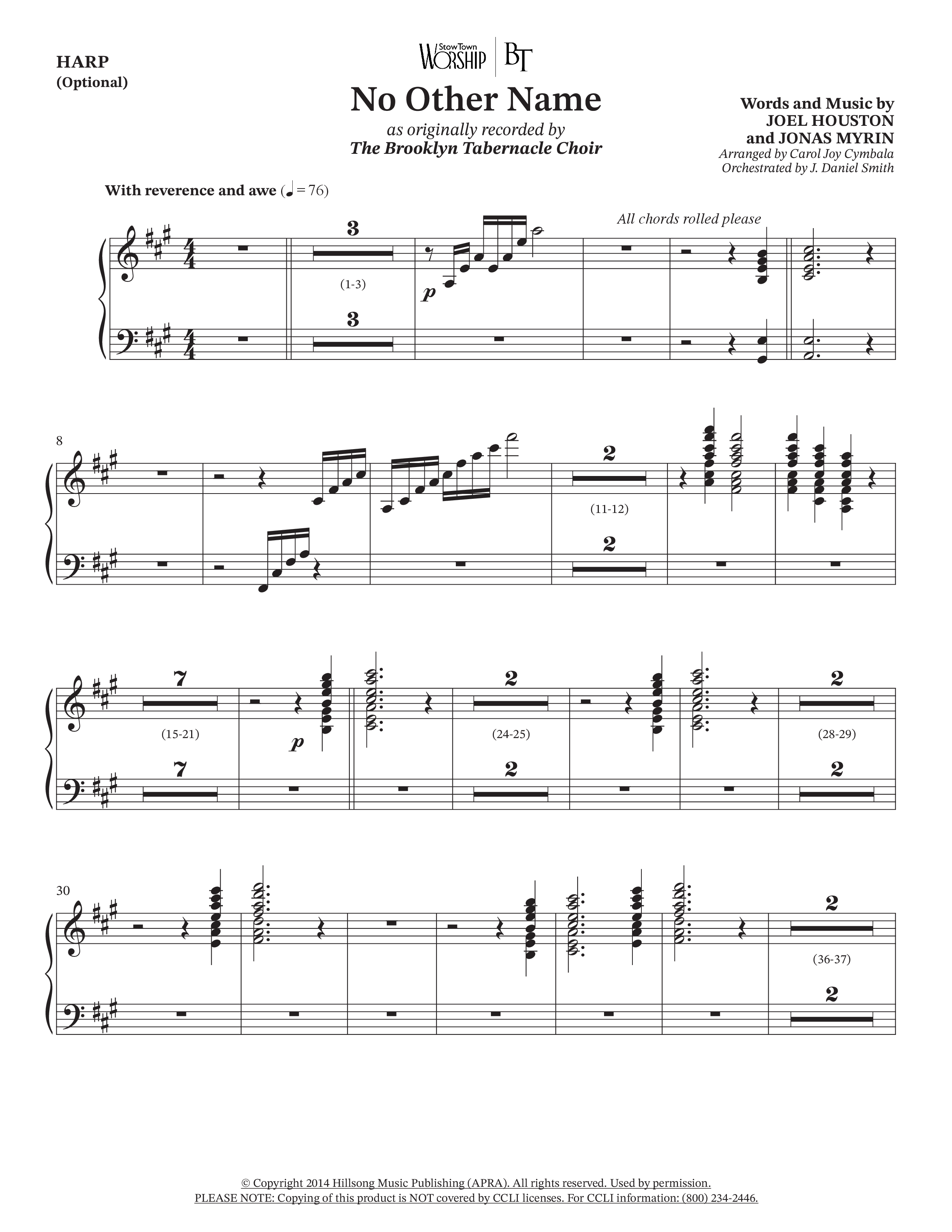 No Other Name (Choral Anthem SATB) Harp (The Brooklyn Tabernacle Choir / Arr. Carol Cymbala / Orch. J. Daniel Smith)