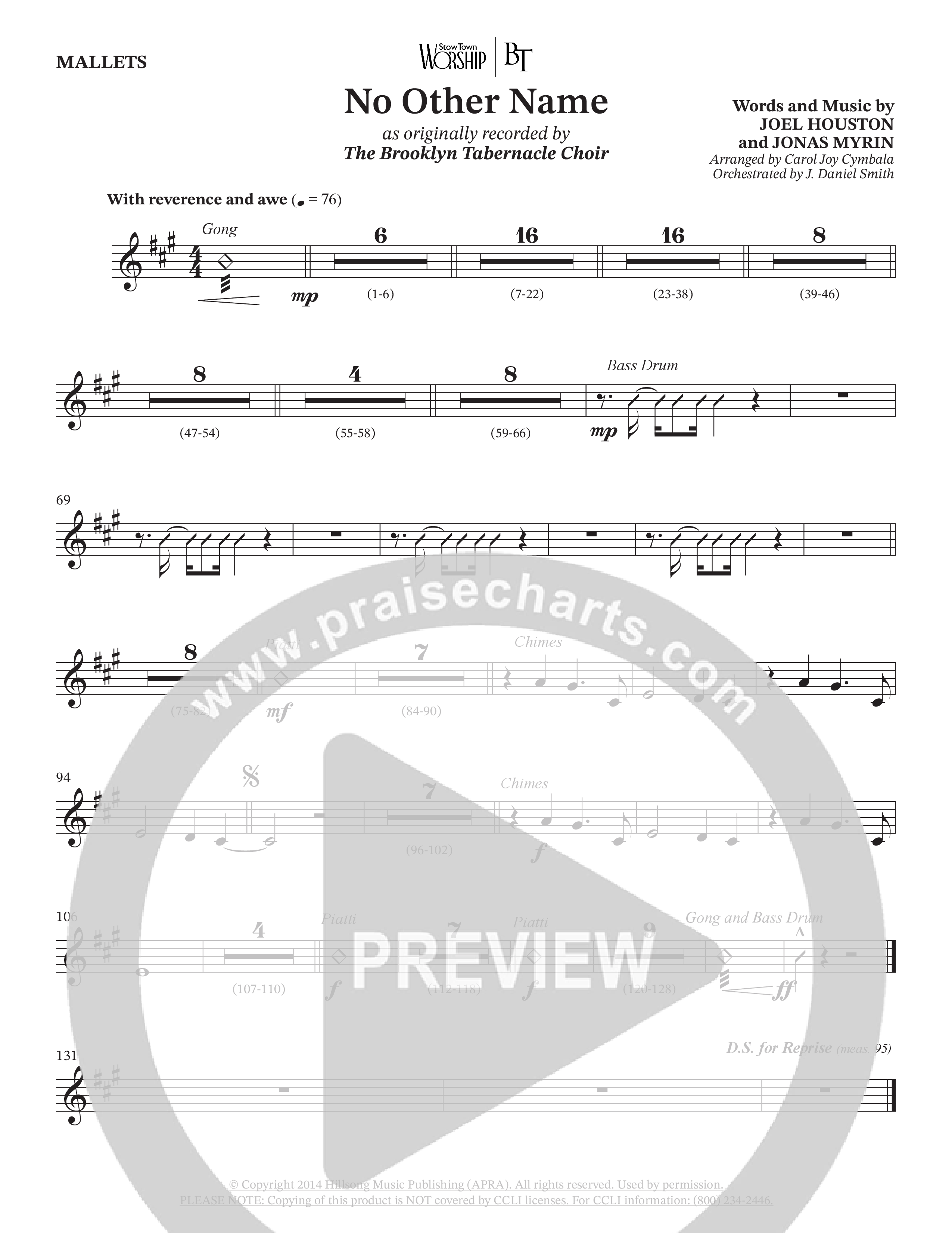 No Other Name (Choral Anthem SATB) Mallets (The Brooklyn Tabernacle Choir / Arr. Carol Cymbala / Orch. J. Daniel Smith)