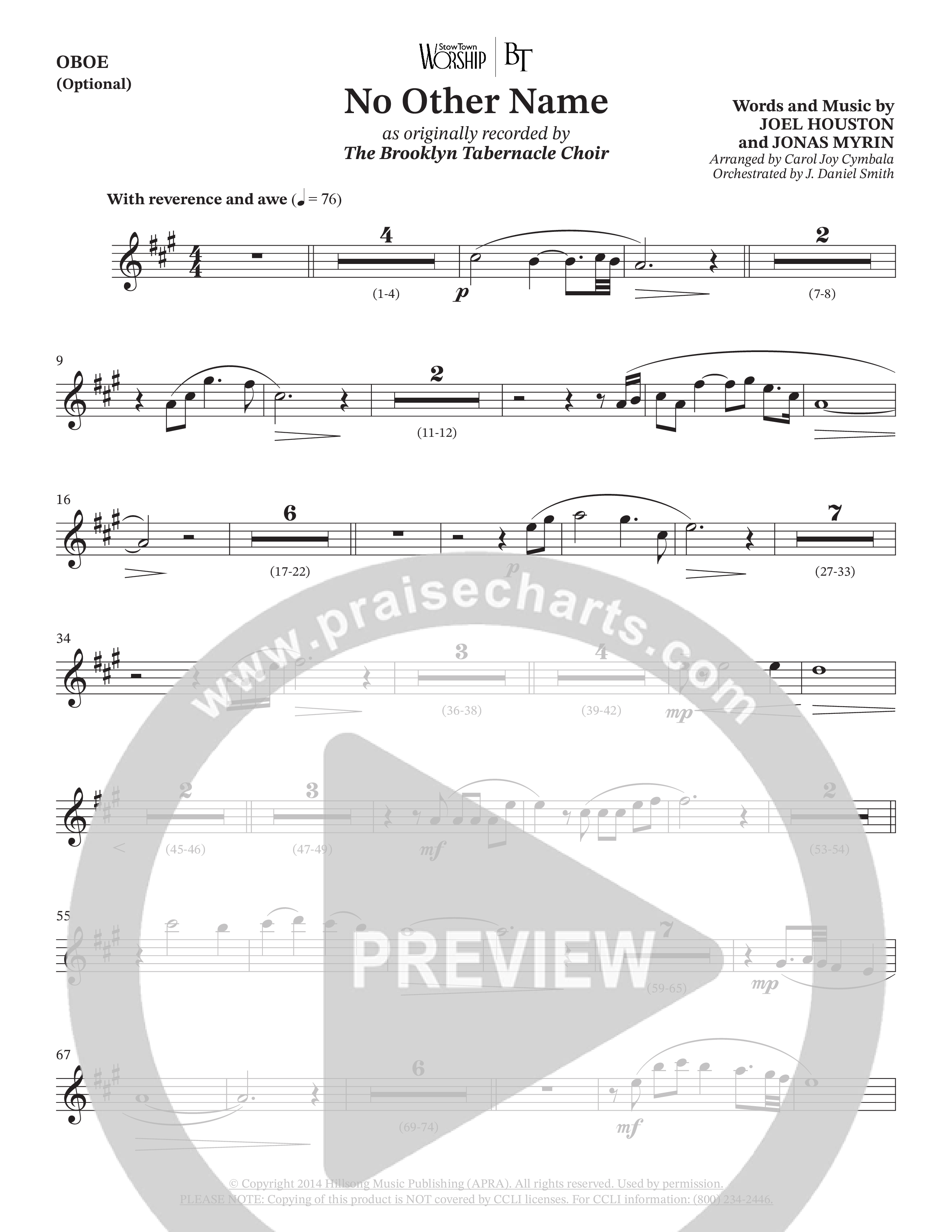 No Other Name (Choral Anthem SATB) Oboe (The Brooklyn Tabernacle Choir / Arr. Carol Cymbala / Orch. J. Daniel Smith)