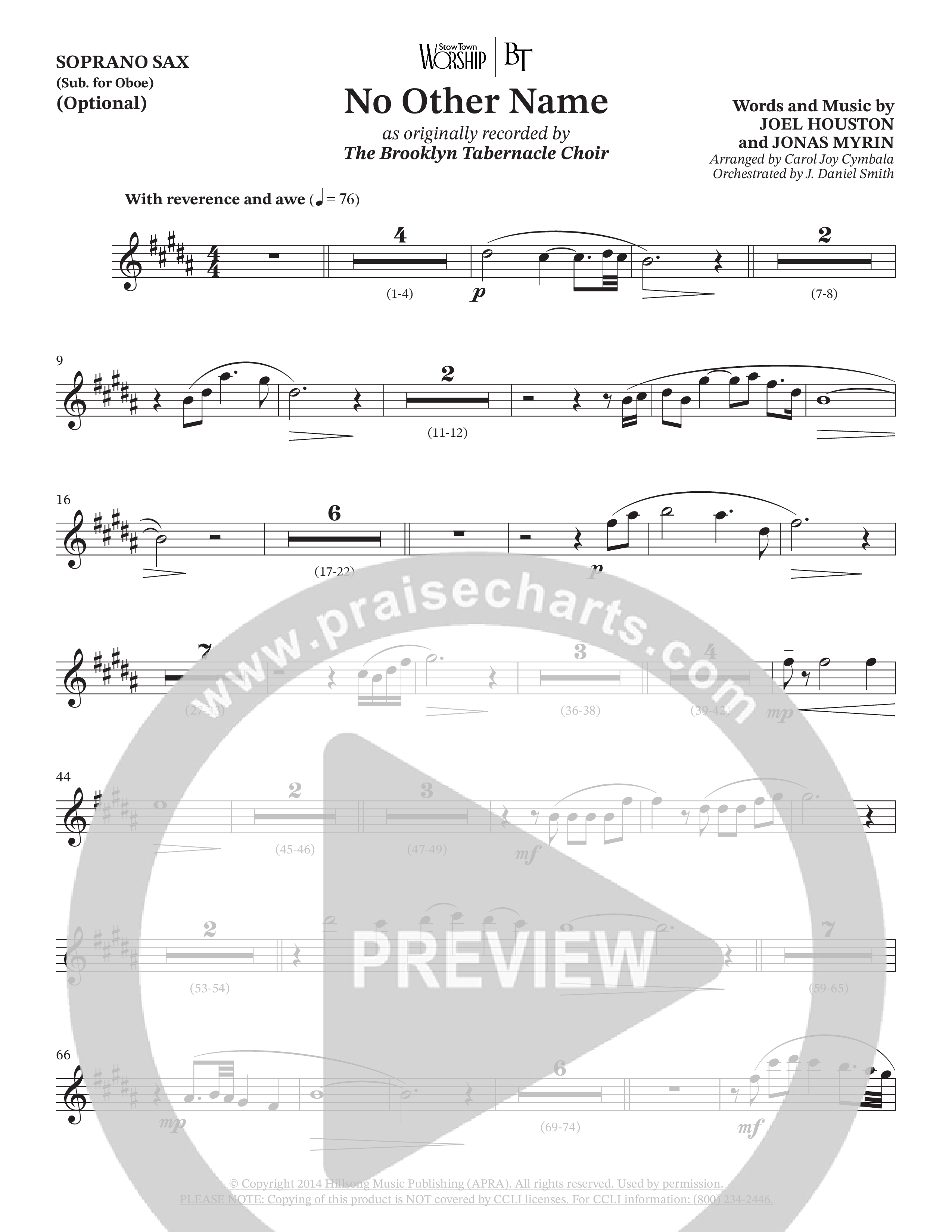 No Other Name (Choral Anthem SATB) Soprano Sax (The Brooklyn Tabernacle Choir / Arr. Carol Cymbala / Orch. J. Daniel Smith)