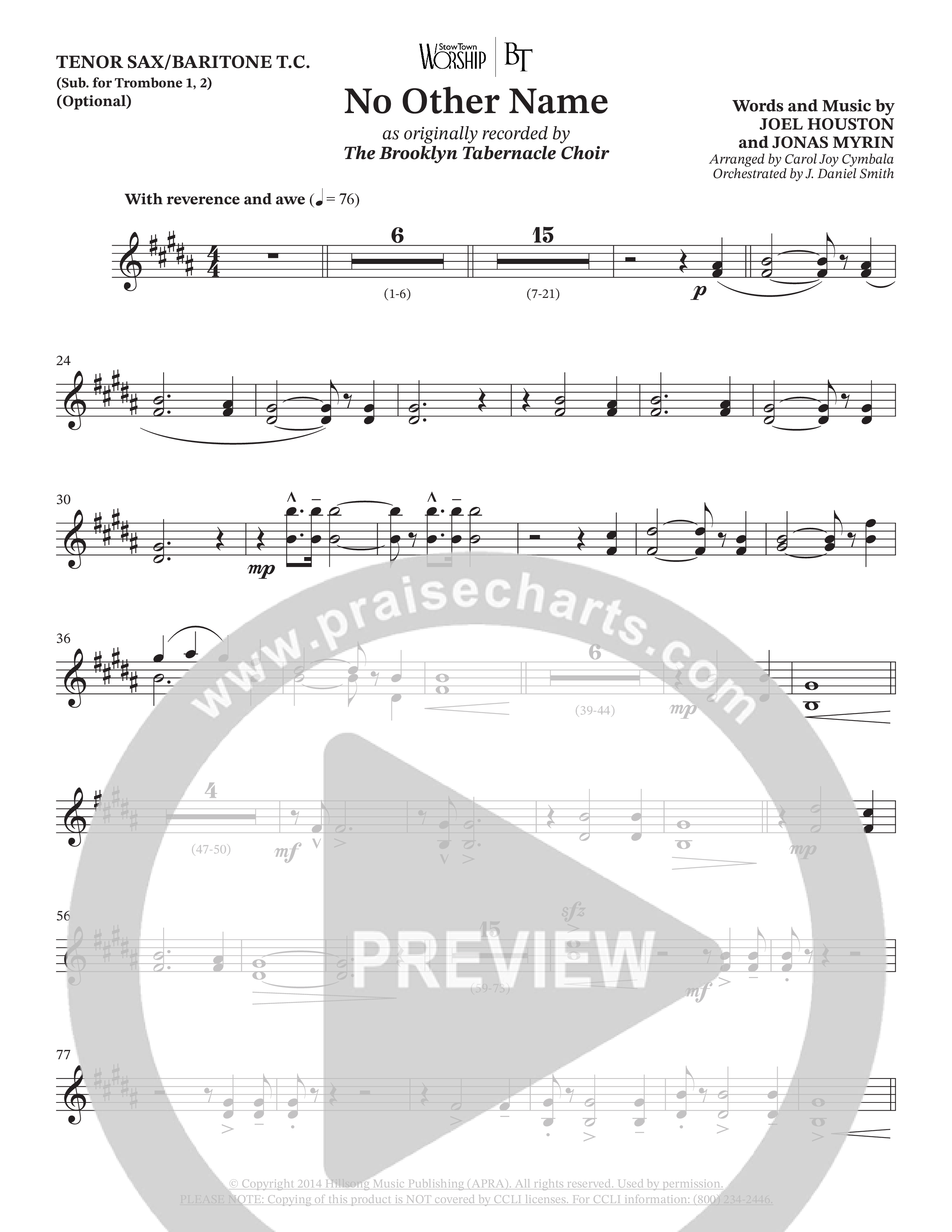 No Other Name (Choral Anthem SATB) Tenor Sax/Baritone T.C. (The Brooklyn Tabernacle Choir / Arr. Carol Cymbala / Orch. J. Daniel Smith)