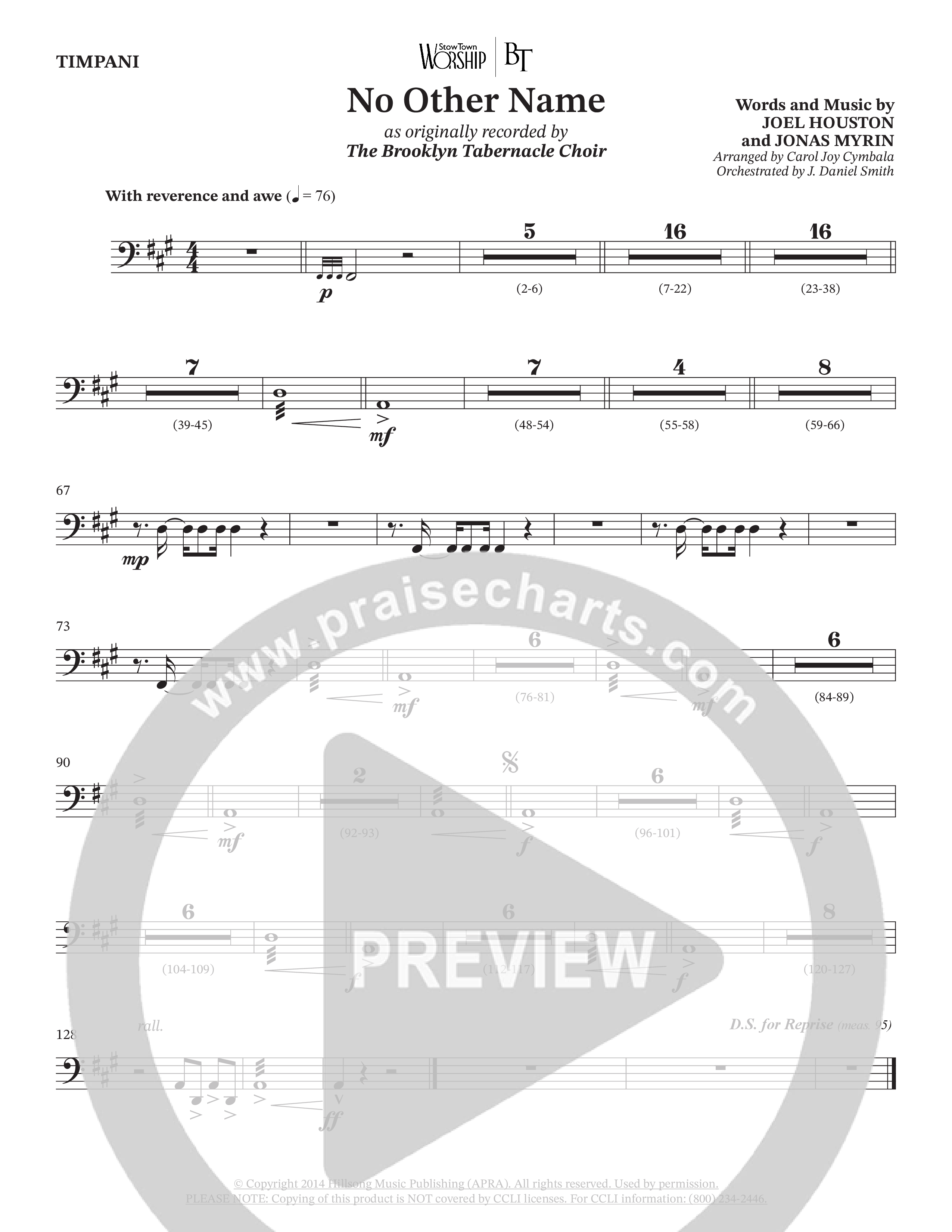 No Other Name (Choral Anthem SATB) Timpani (The Brooklyn Tabernacle Choir / Arr. Carol Cymbala / Orch. J. Daniel Smith)