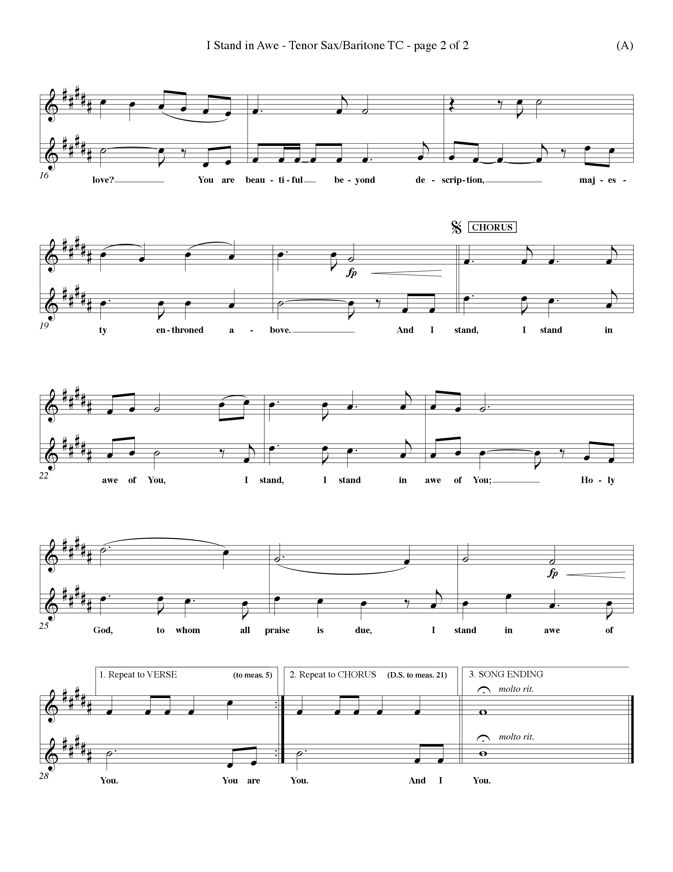 I Stand In Awe (Choral Anthem SATB) Tenor Sax/Baritone T.C. (Word Music Choral / Orch. John Wasson / Orch. Wayne Yankie)