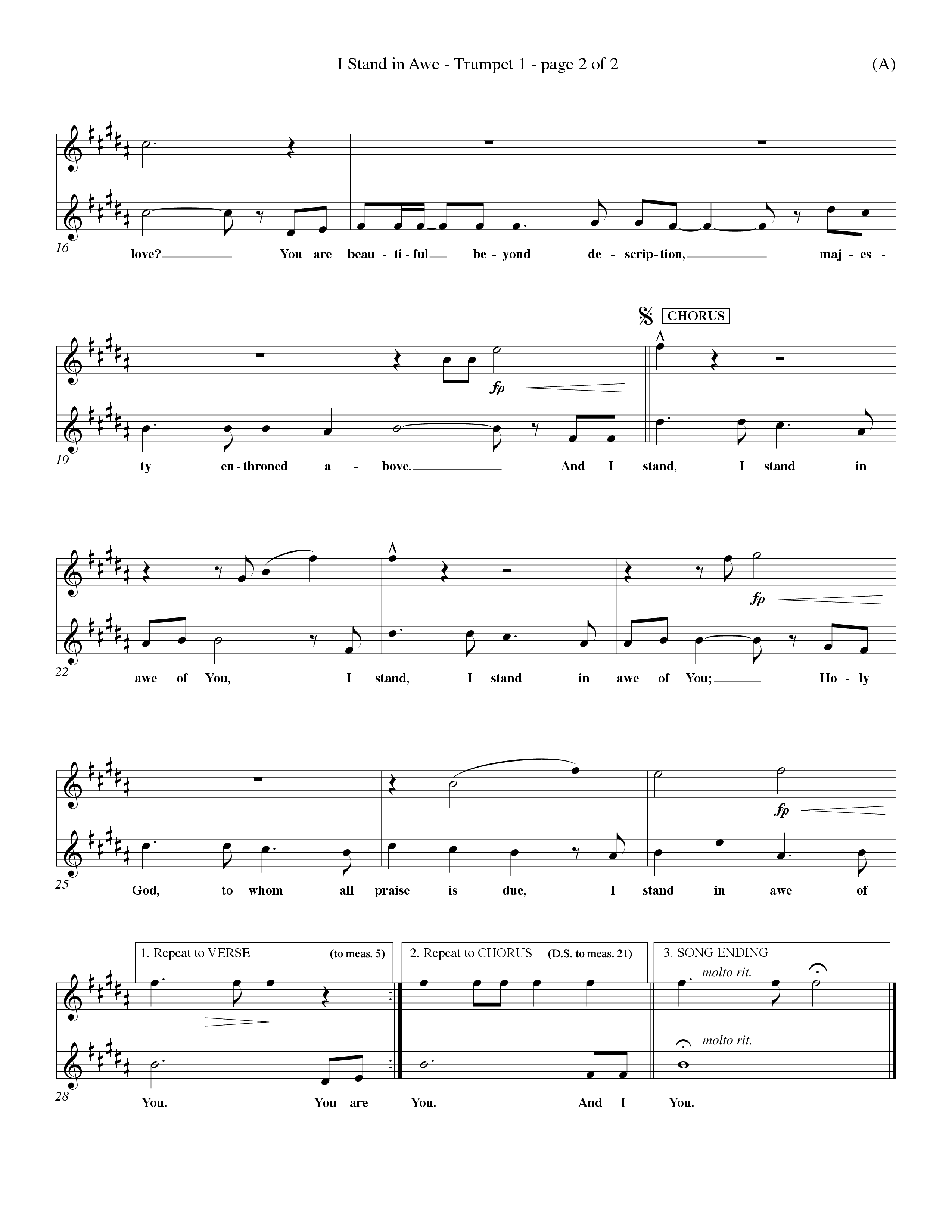 I Stand In Awe (Choral Anthem SATB) Trumpet 1 (Word Music Choral / Orch. John Wasson / Orch. Wayne Yankie)