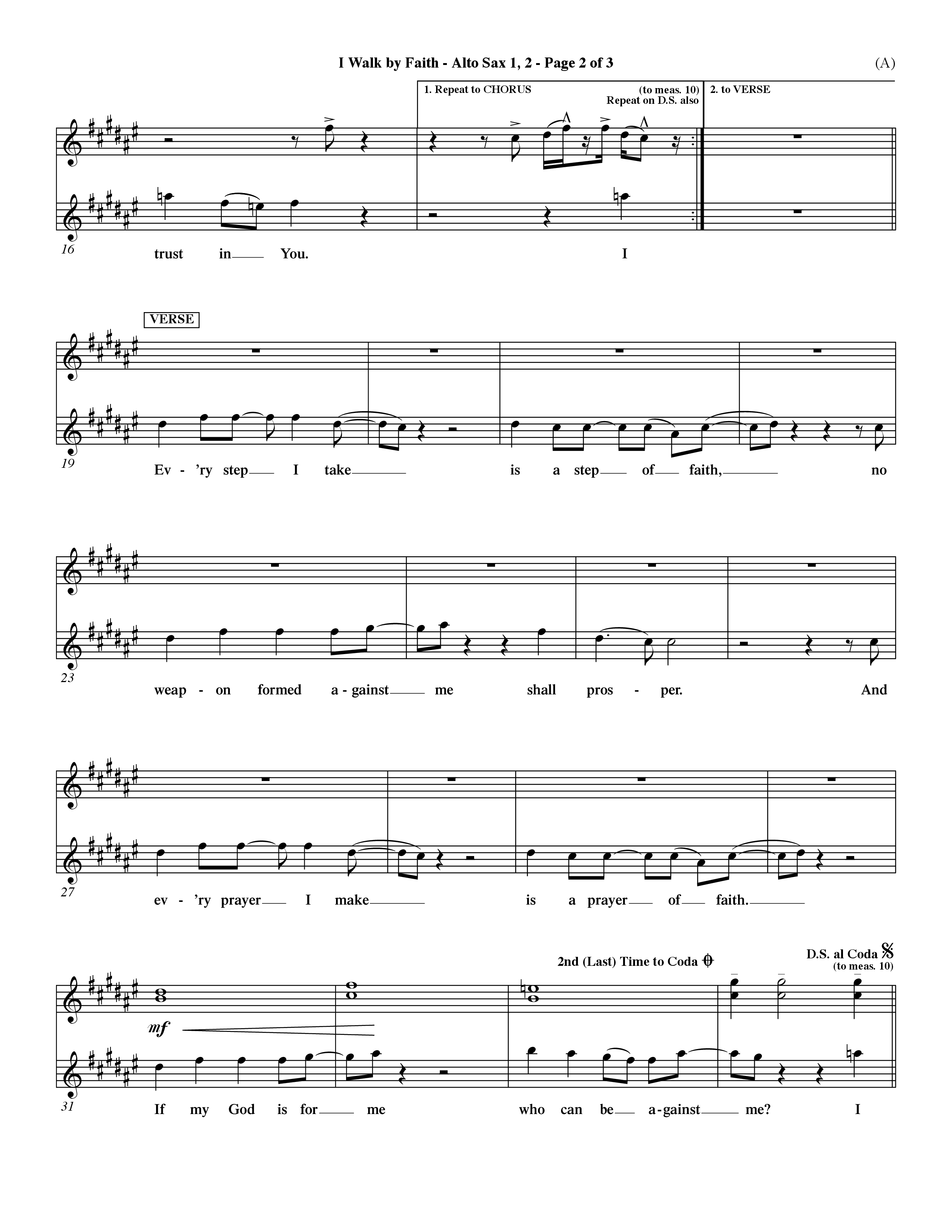 I Walk By Faith (Choral Anthem SATB) Alto Sax 1/2 (Word Music Choral / Orch. Paul Nelson)