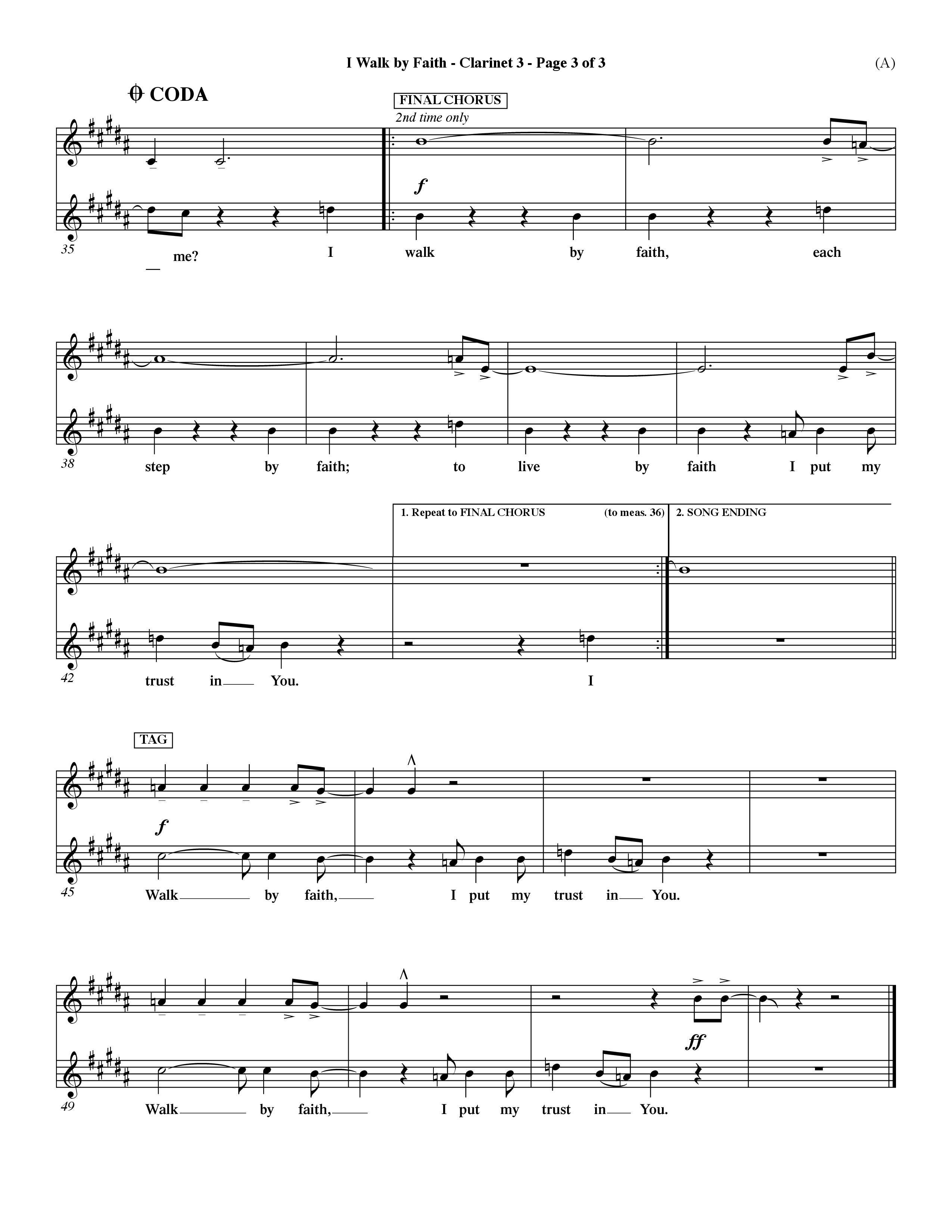 I Walk By Faith (Choral Anthem SATB) Clarinet 3 (Word Music Choral / Orch. Paul Nelson)
