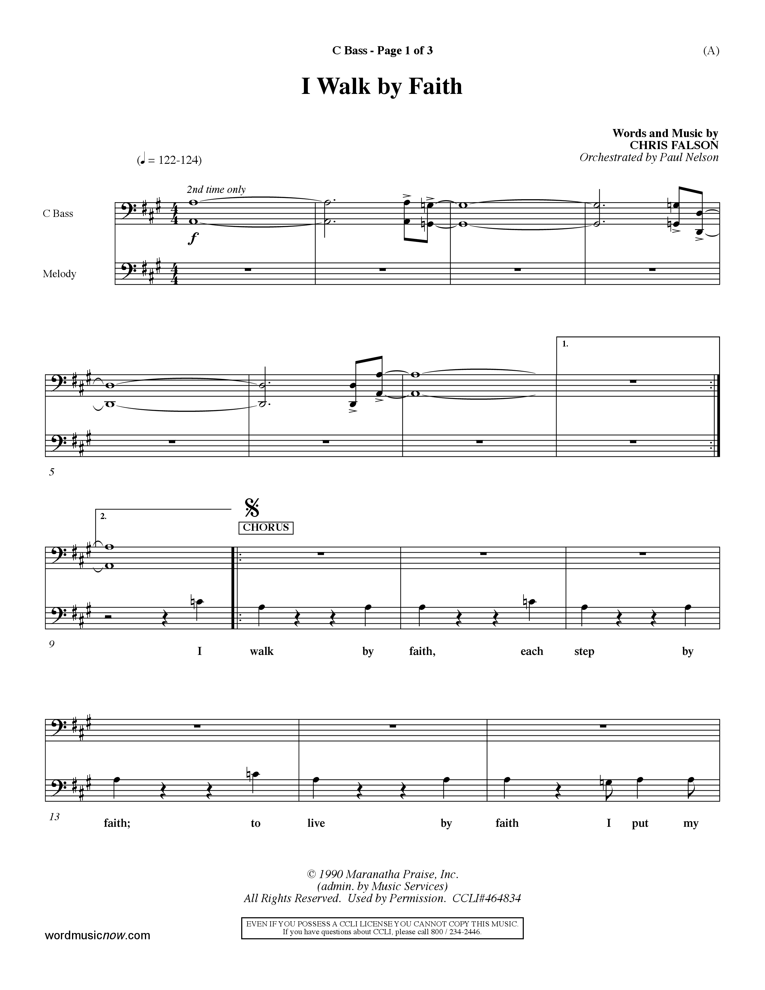 I Walk By Faith (Choral Anthem SATB) Contrabass (Word Music Choral / Orch. Paul Nelson)