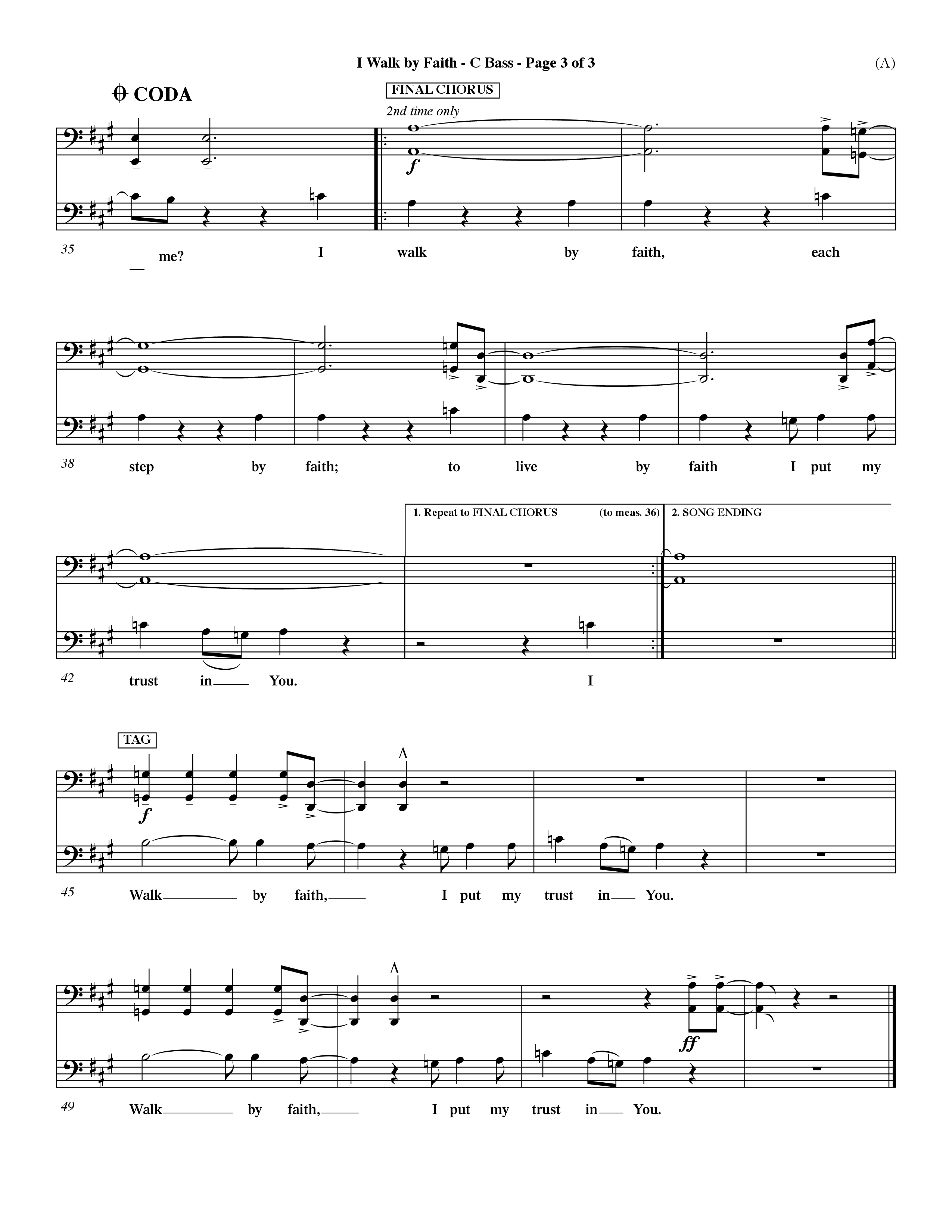 I Walk By Faith (Choral Anthem SATB) Contrabass (Word Music Choral / Orch. Paul Nelson)