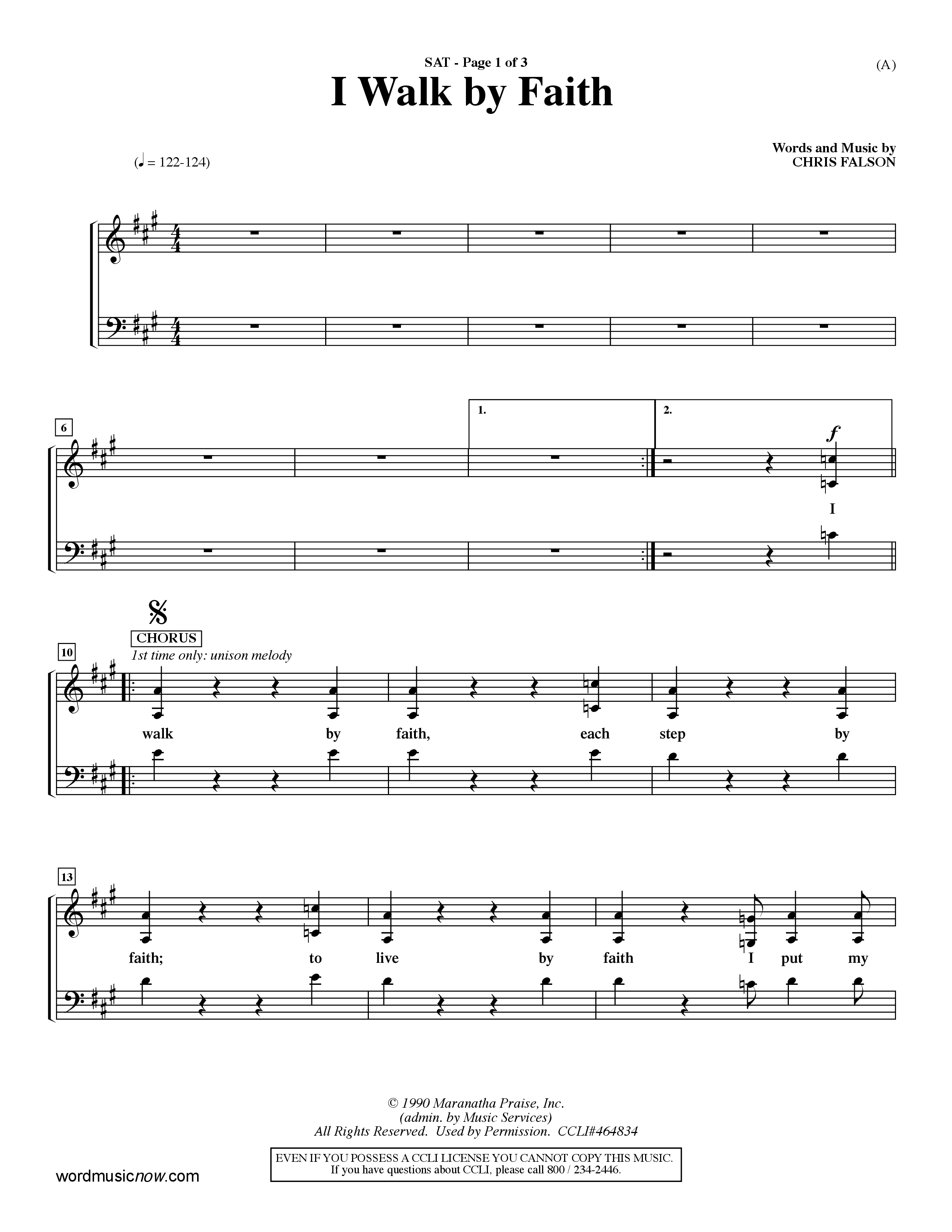 I Walk By Faith (Choral Anthem SATB) Lead Sheet (SAT) (Word Music Choral / Orch. Paul Nelson)
