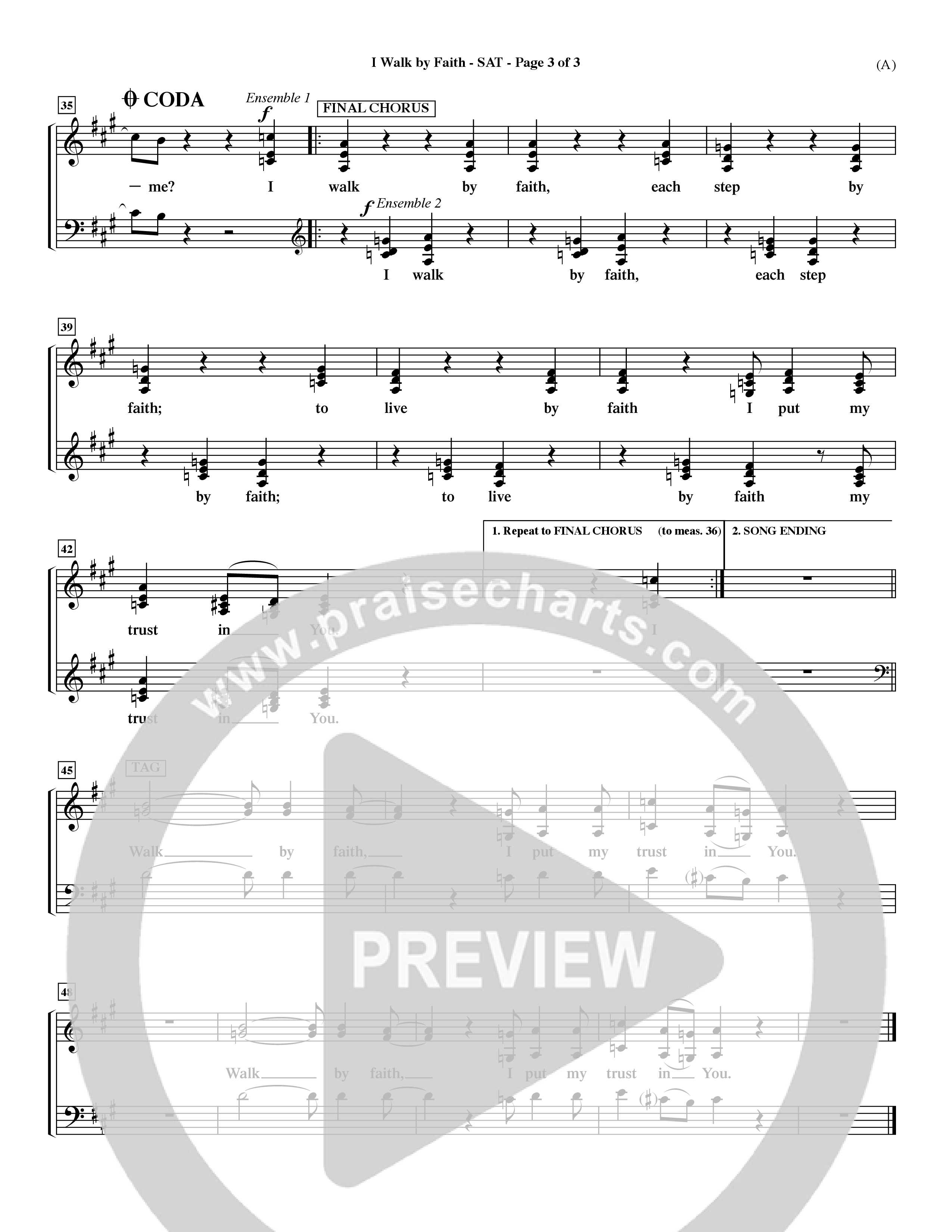 I Walk By Faith (Choral Anthem SATB) Lead Sheet (SAT) (Word Music Choral / Orch. Paul Nelson)