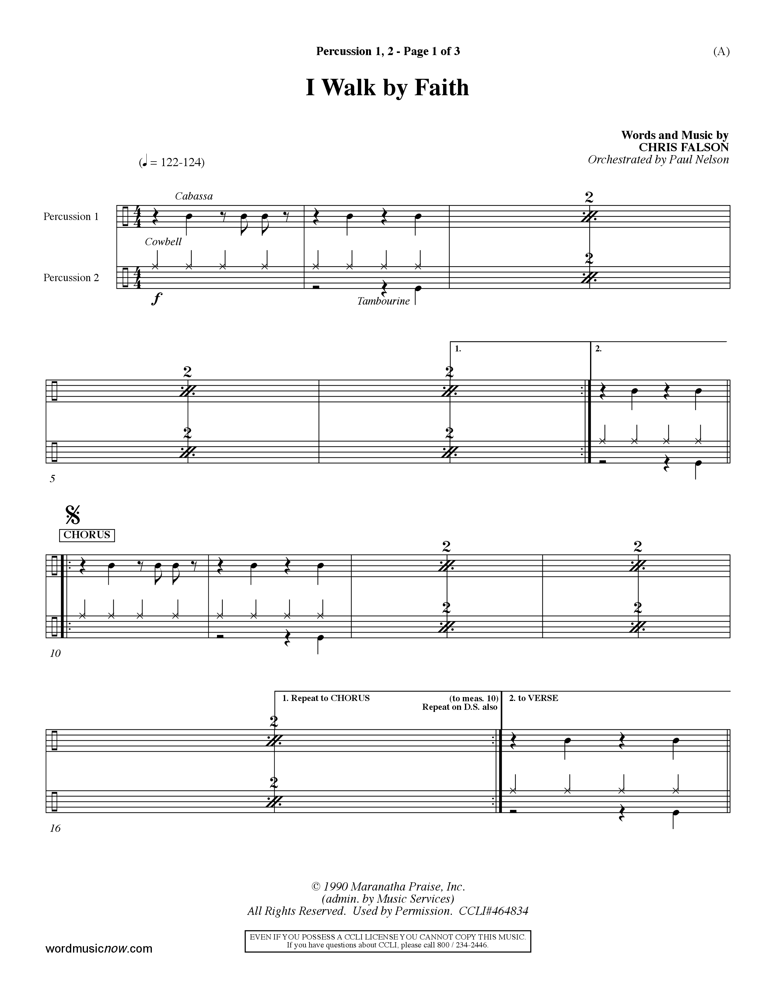 I Walk By Faith (Choral Anthem SATB) Percussion 1/2 (Word Music Choral / Orch. Paul Nelson)
