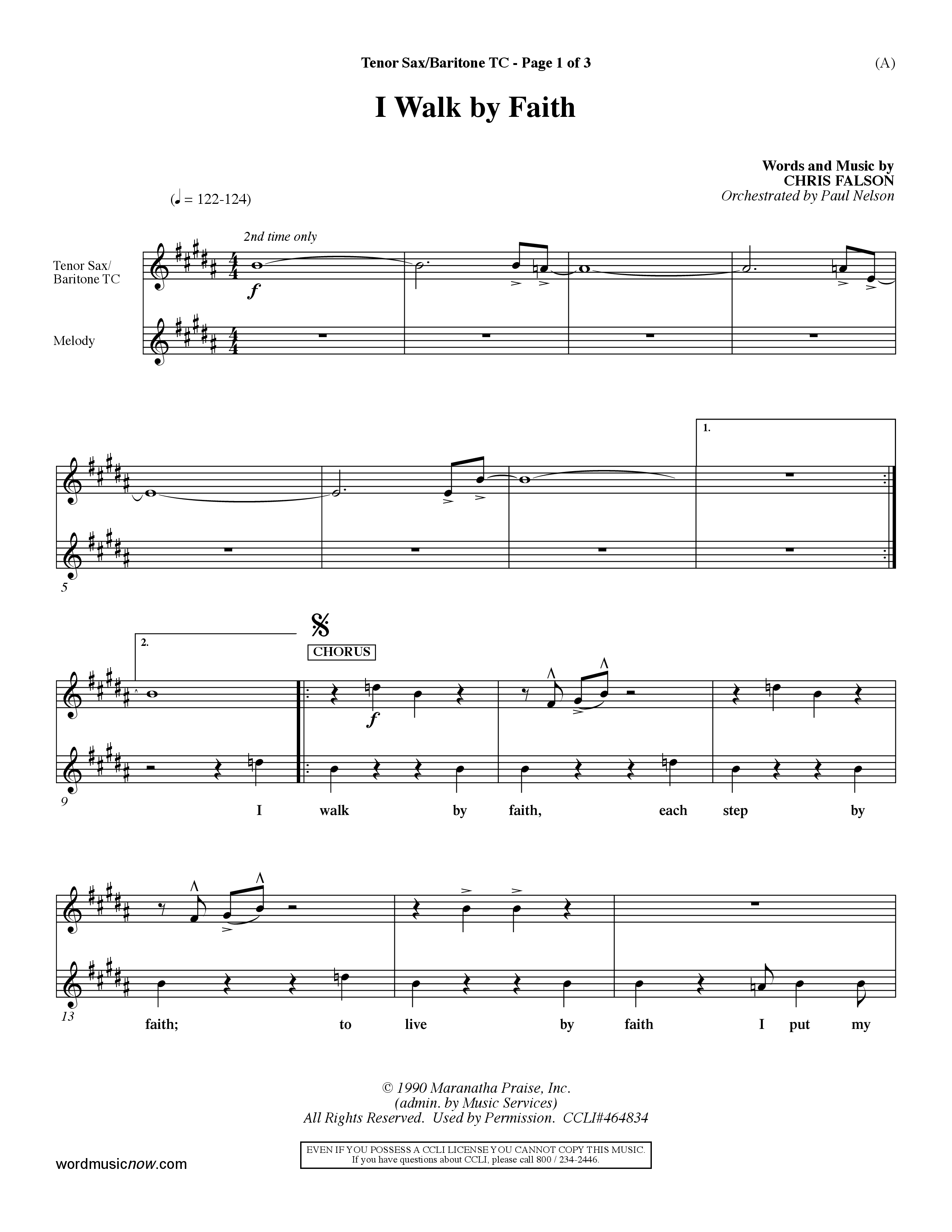 I Walk By Faith (Choral Anthem SATB) Tenor Sax/Baritone T.C. (Word Music Choral / Orch. Paul Nelson)
