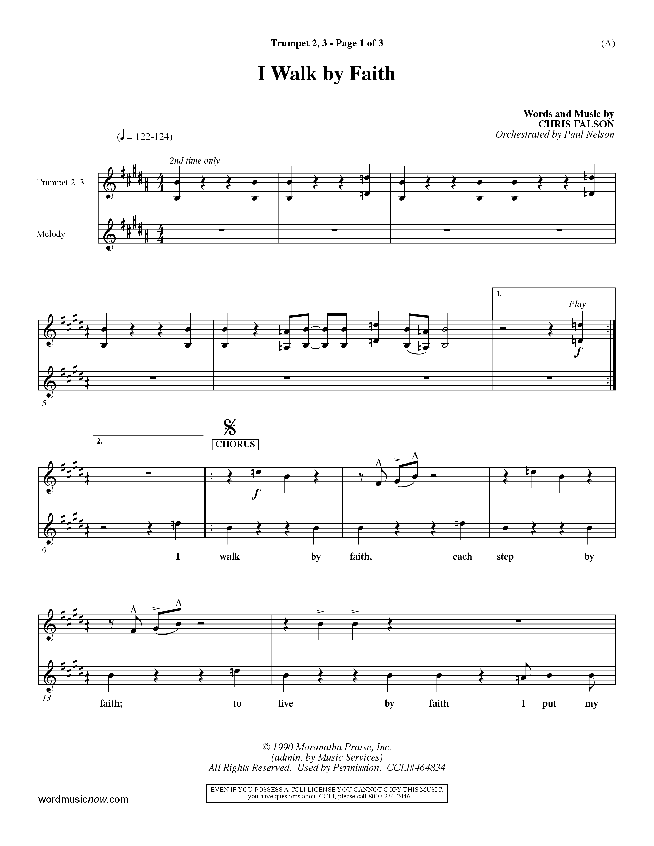 I Walk By Faith (Choral Anthem SATB) Trumpet 2/3 (Word Music Choral / Orch. Paul Nelson)