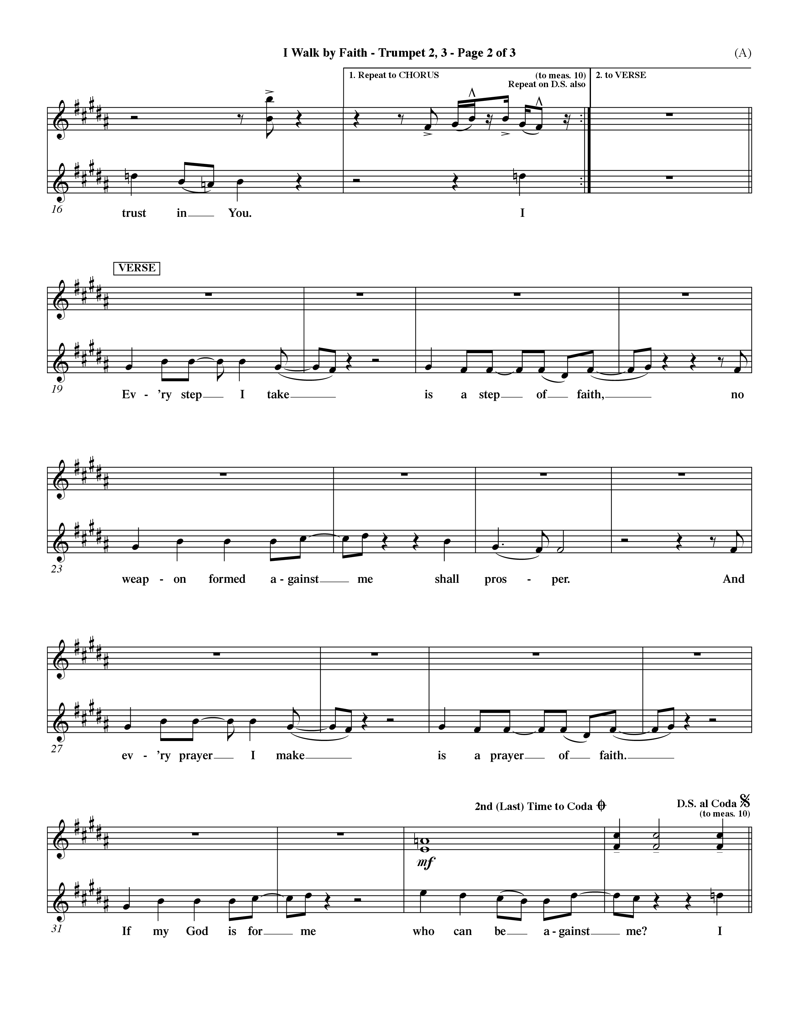 I Walk By Faith (Choral Anthem SATB) Trumpet 2/3 (Word Music Choral / Orch. Paul Nelson)