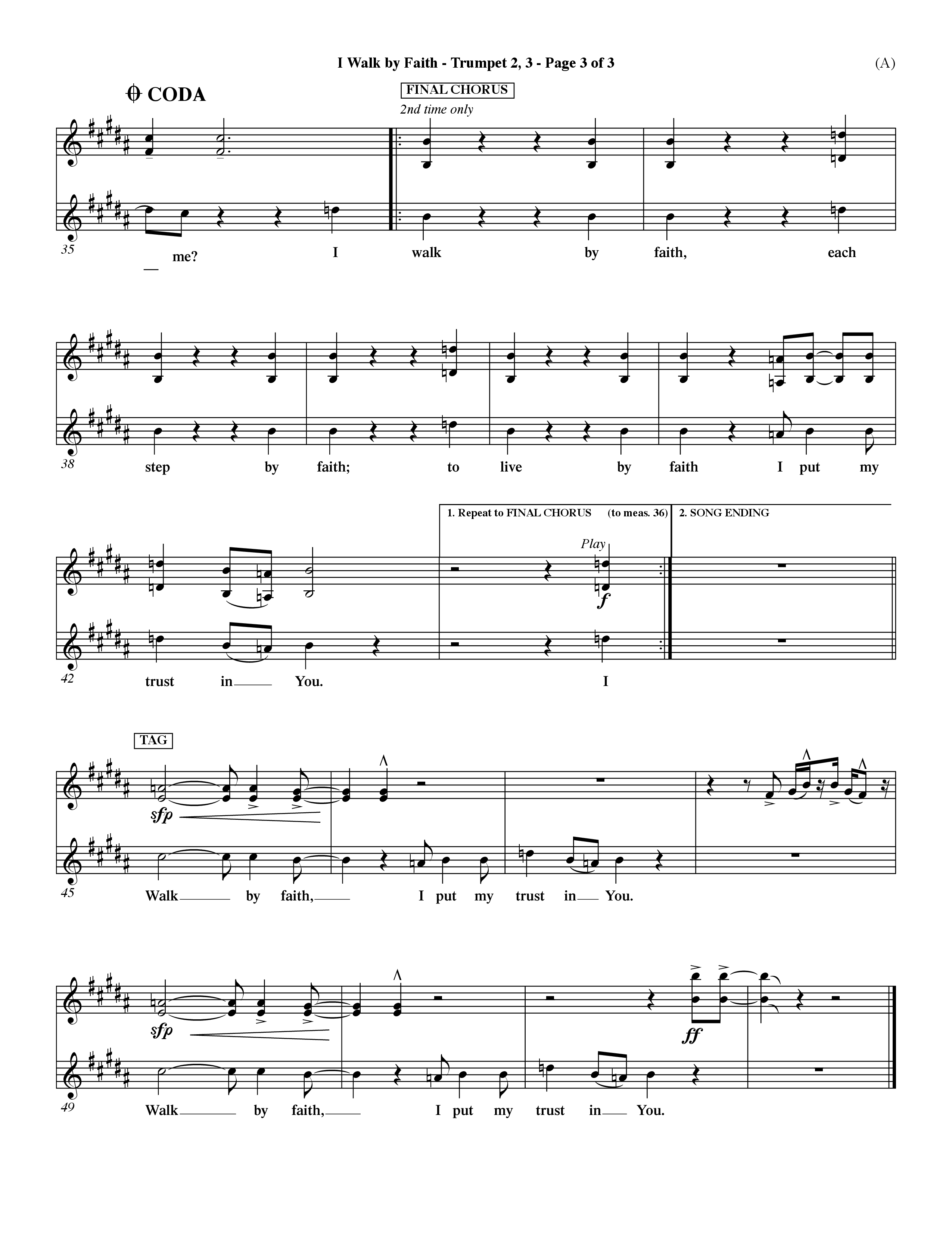 I Walk By Faith (Choral Anthem SATB) Trumpet 2/3 (Word Music Choral / Orch. Paul Nelson)