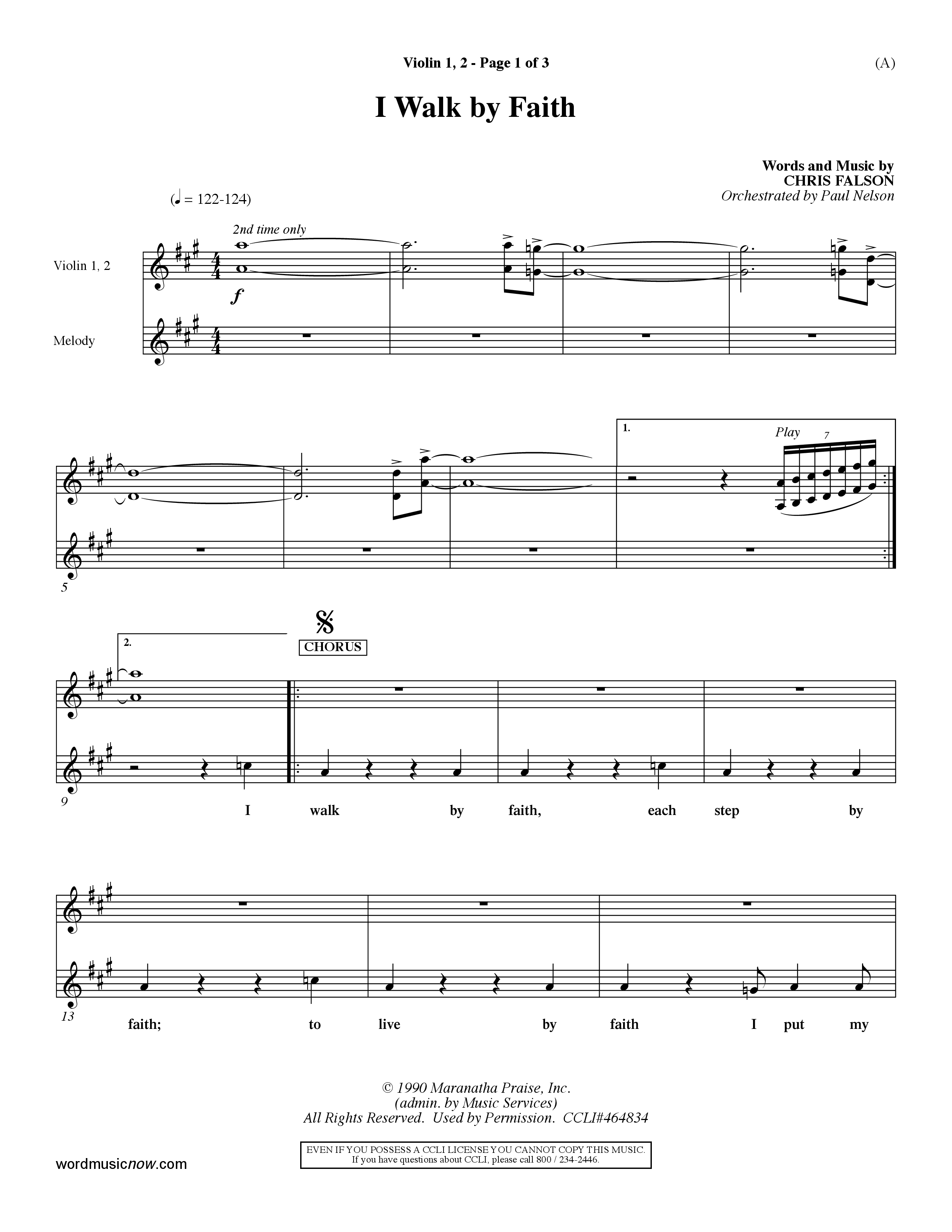 I Walk By Faith (Choral Anthem SATB) Violin 1/2 (Word Music Choral / Orch. Paul Nelson)